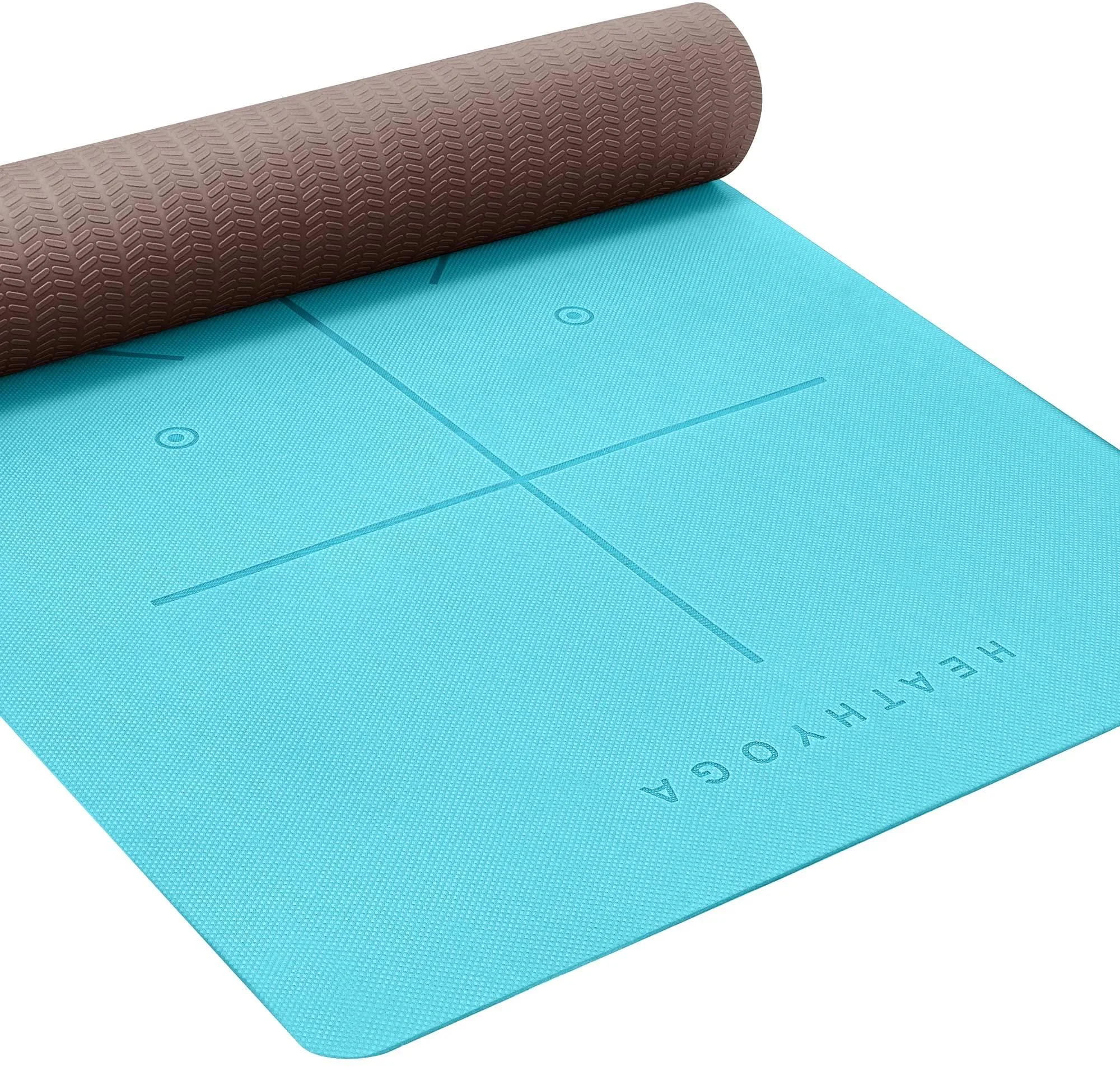 Heathyoga Eco Friendly Non Slip Yoga Mat, Body Alignment System, SGS Certified TPE Material - Textured Non Slip Surface and Optimal Cushioning,72"x 26" Thickness 1/4" Turquoise