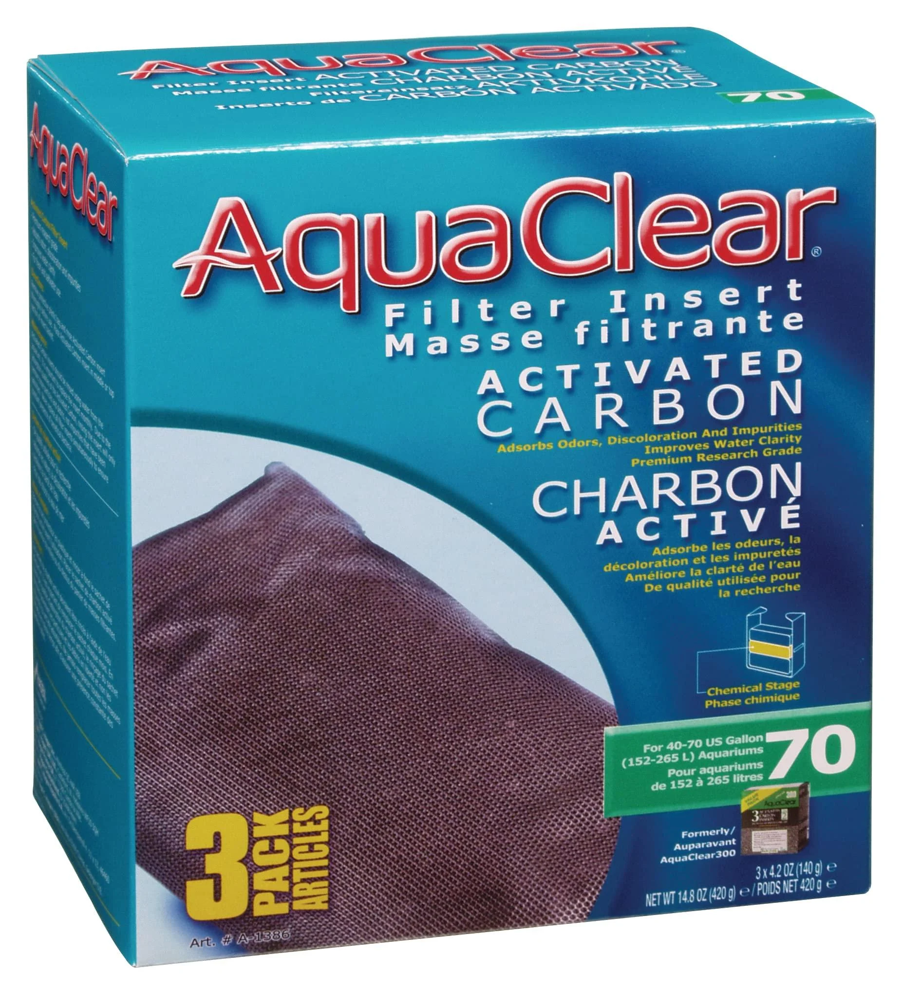 AquaClear 70 Power Filter Replacement Media, Aquarium Filter Media Activated Carbon 3 Pack - Aqua Clear