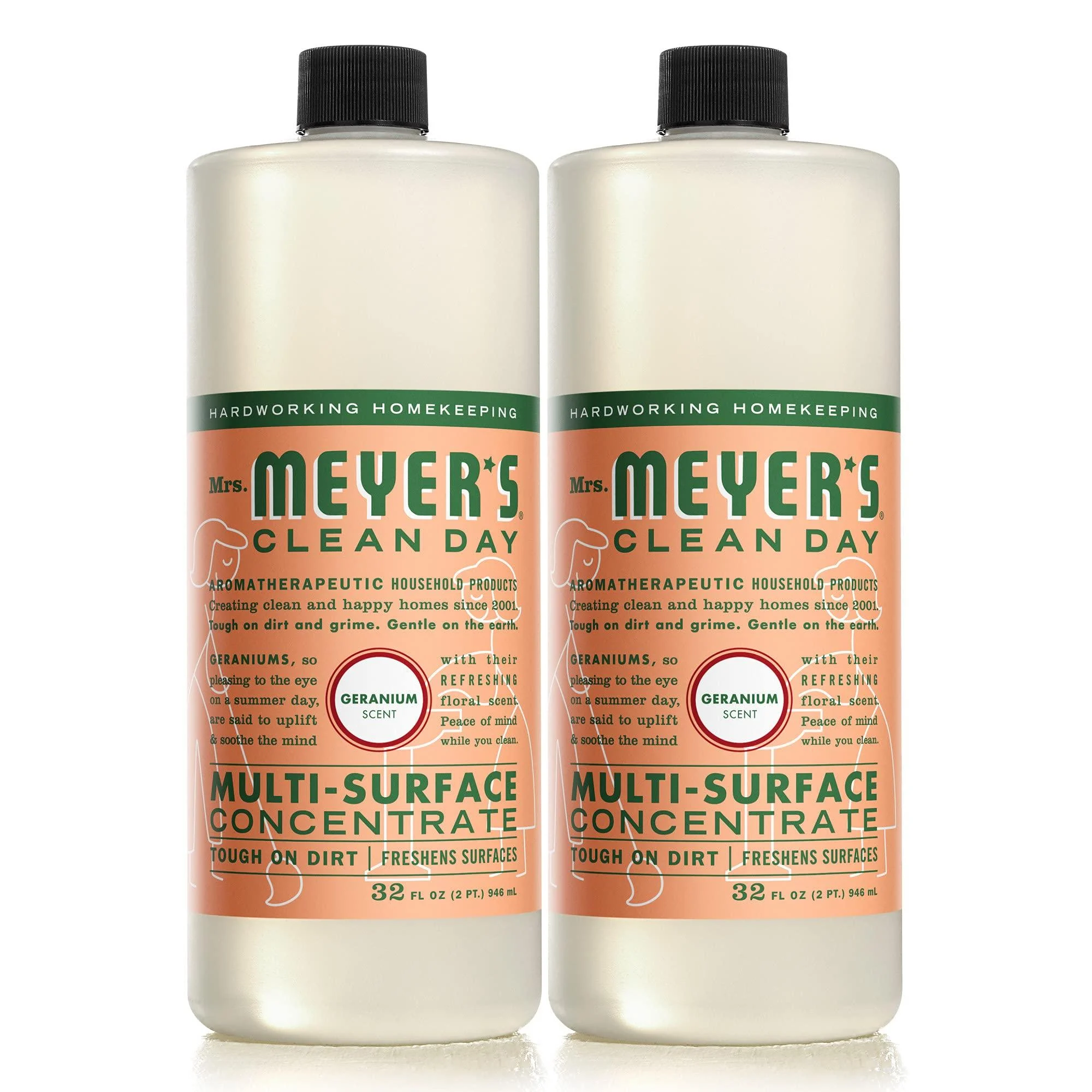 Mrs. Meyer's Multi-Surface Cleaner Concentrate, Use to Clean Floors, Tile, Counters, Geranium, 32 fl. oz - Pack of 2
