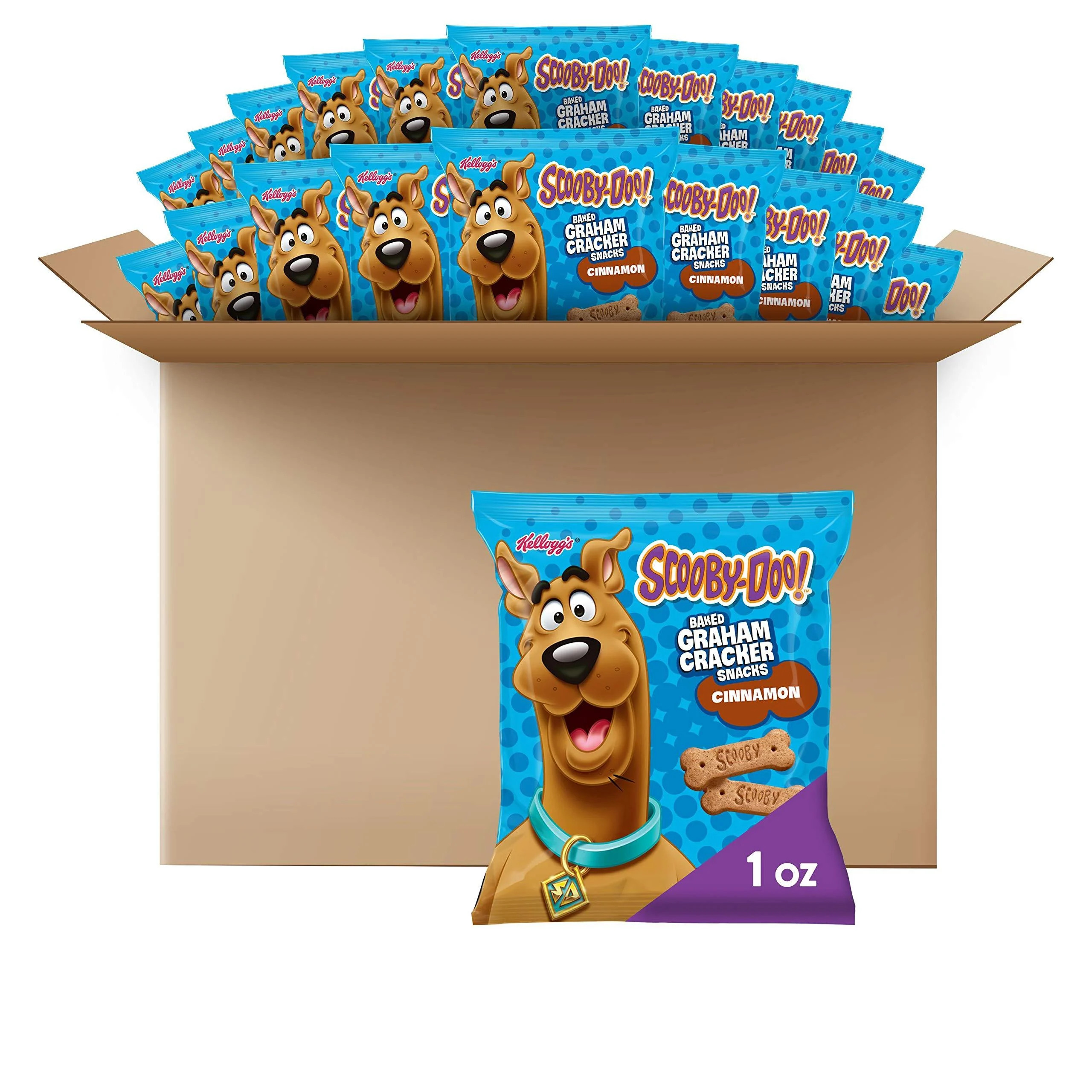 Kellogg's Scooby-Doo! Graham Cracker Snacks Cinnamon Made with Whole Grain 1 oz Bag (40 Bags)