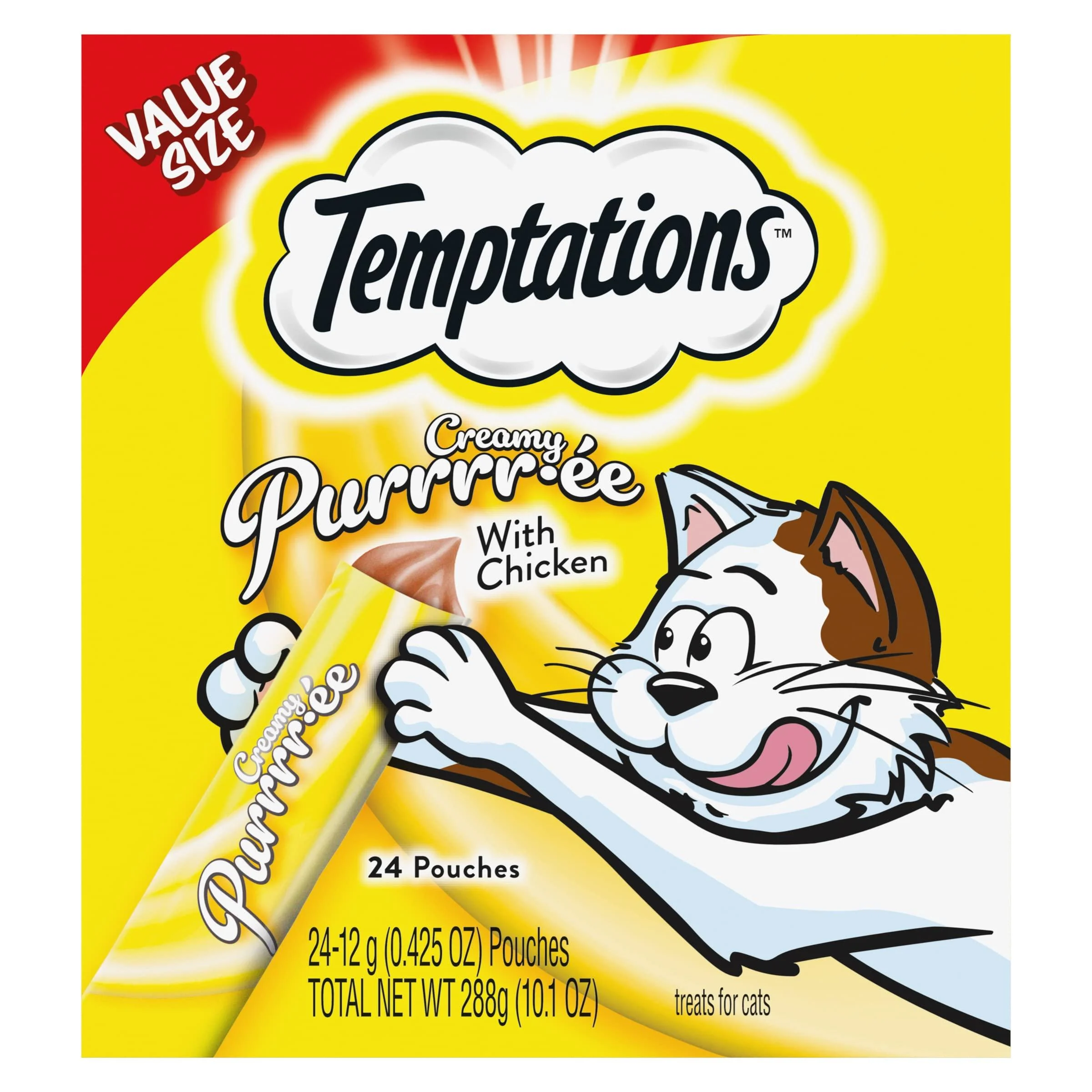 TEMPTATIONS Creamy Puree with Chicken Lickable Cat Treats, 24-Pack of 12g Pouches