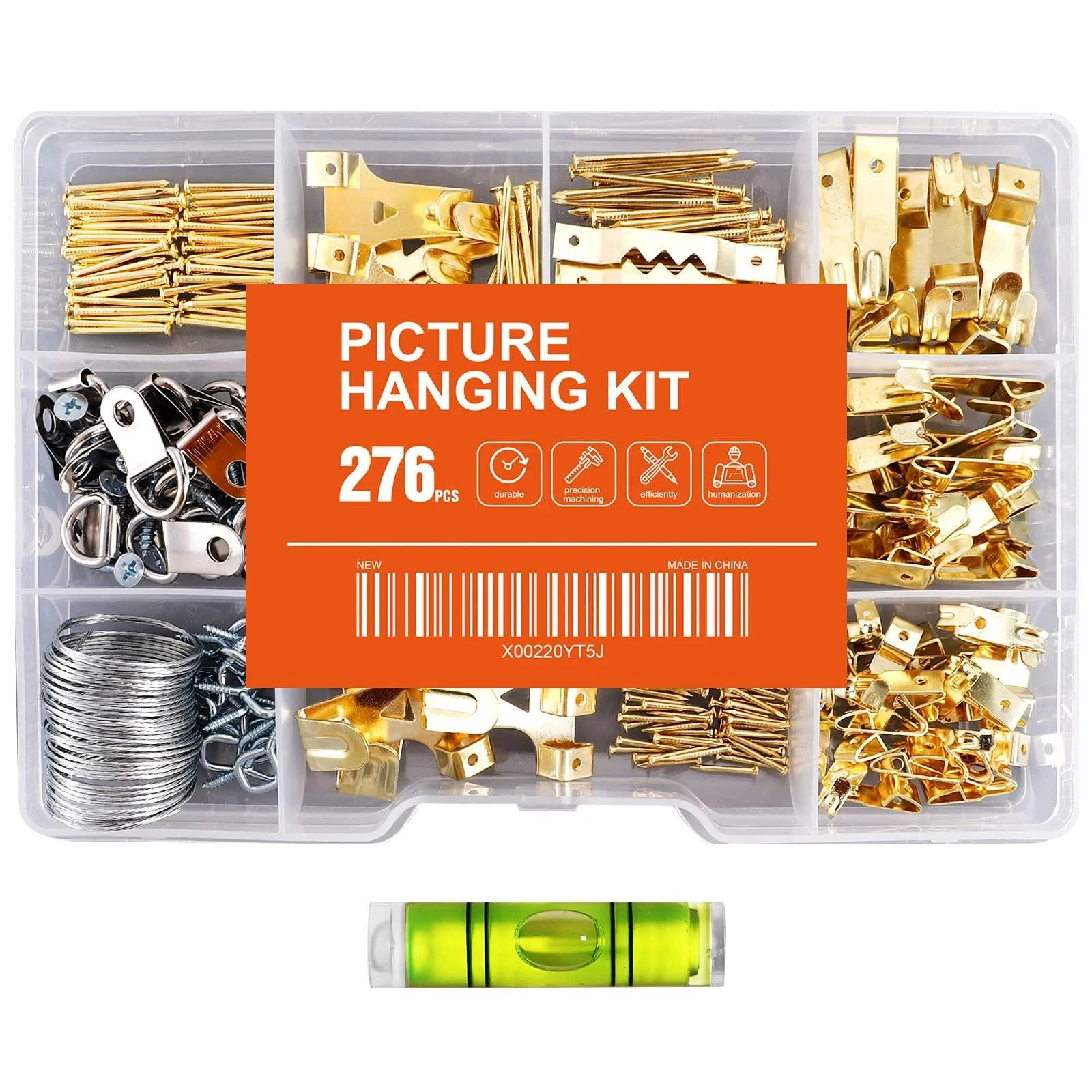 Hongway 276pcs Picture Hanging Kit, Picture Hanger Assortment, Heavy Duty Frame Hooks with Nails, Hanging Wire, Screw Eyes, D Ring and Sawtooth Hardware for Frames Mounting