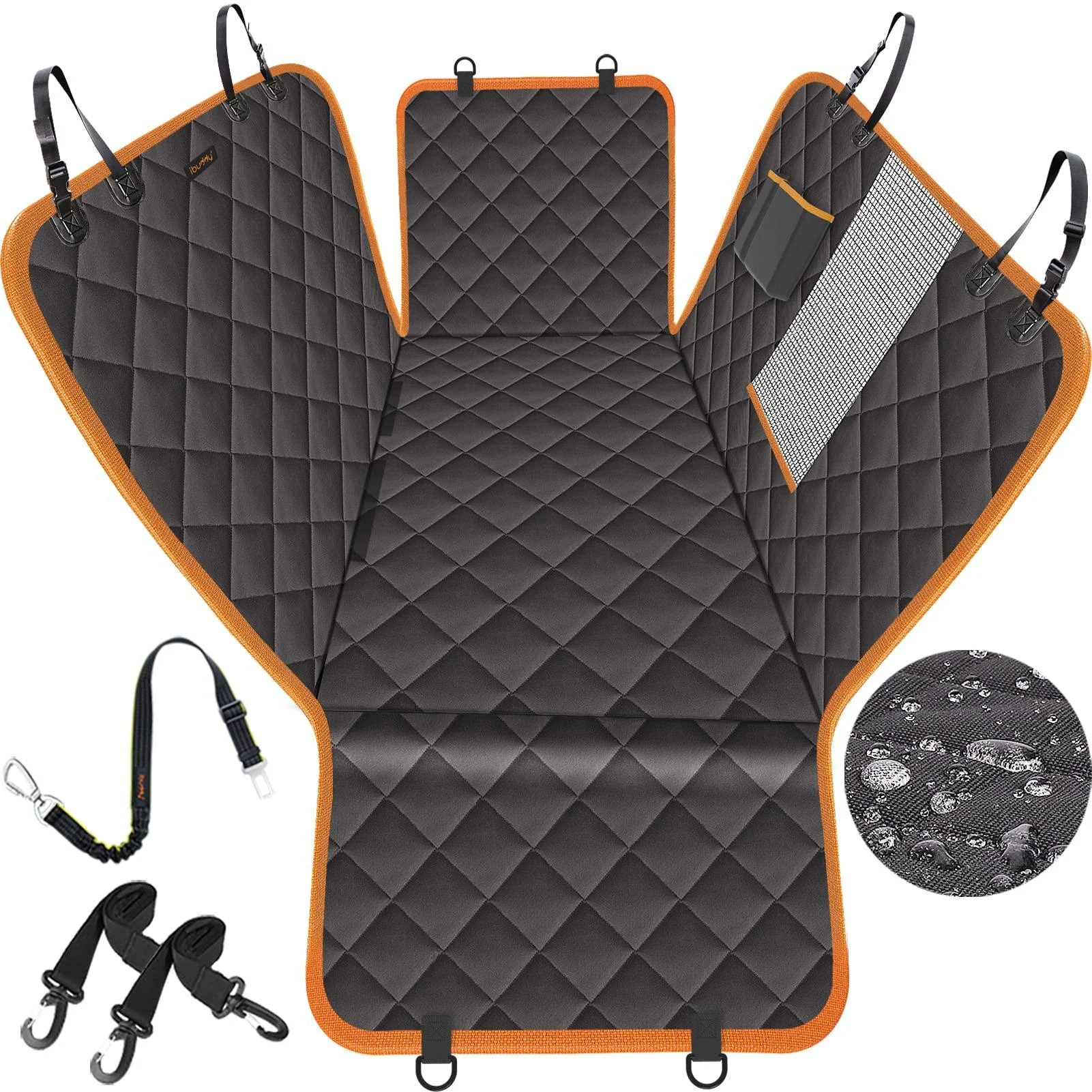 iBuddy Dog Car Seat Covers for Back Seat of Cars/Trucks/SUV, Waterproof Dog Car Hammock with Mesh Window, Side Flaps and Dog Seat Belt, Durable Anti-Scratch Nonslip Machine Washable Pet Car Seat Cover Standard BLACK