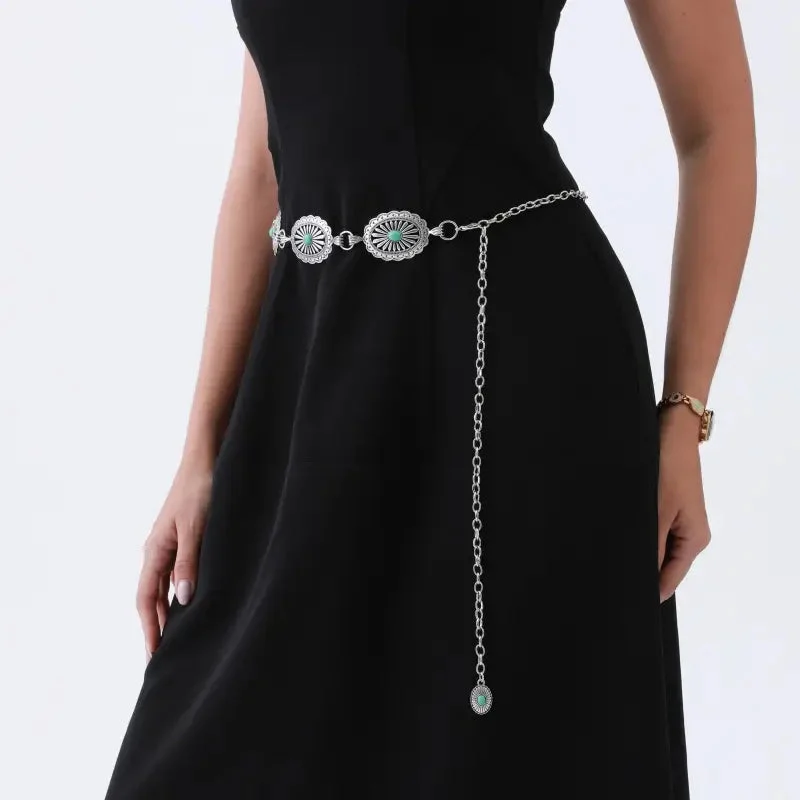 Turquoise Chain Belt in Silver - Leto Accessories