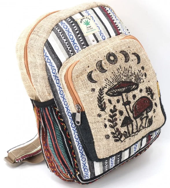 Hemp and Nepalese Cotton Mushroom Print Backpack - HIMALAYA HANDMADE LLC