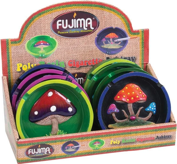 Mushroom Round Polyresin Ashtray | 4.25" | Assorted Colors | 8ct Display - New