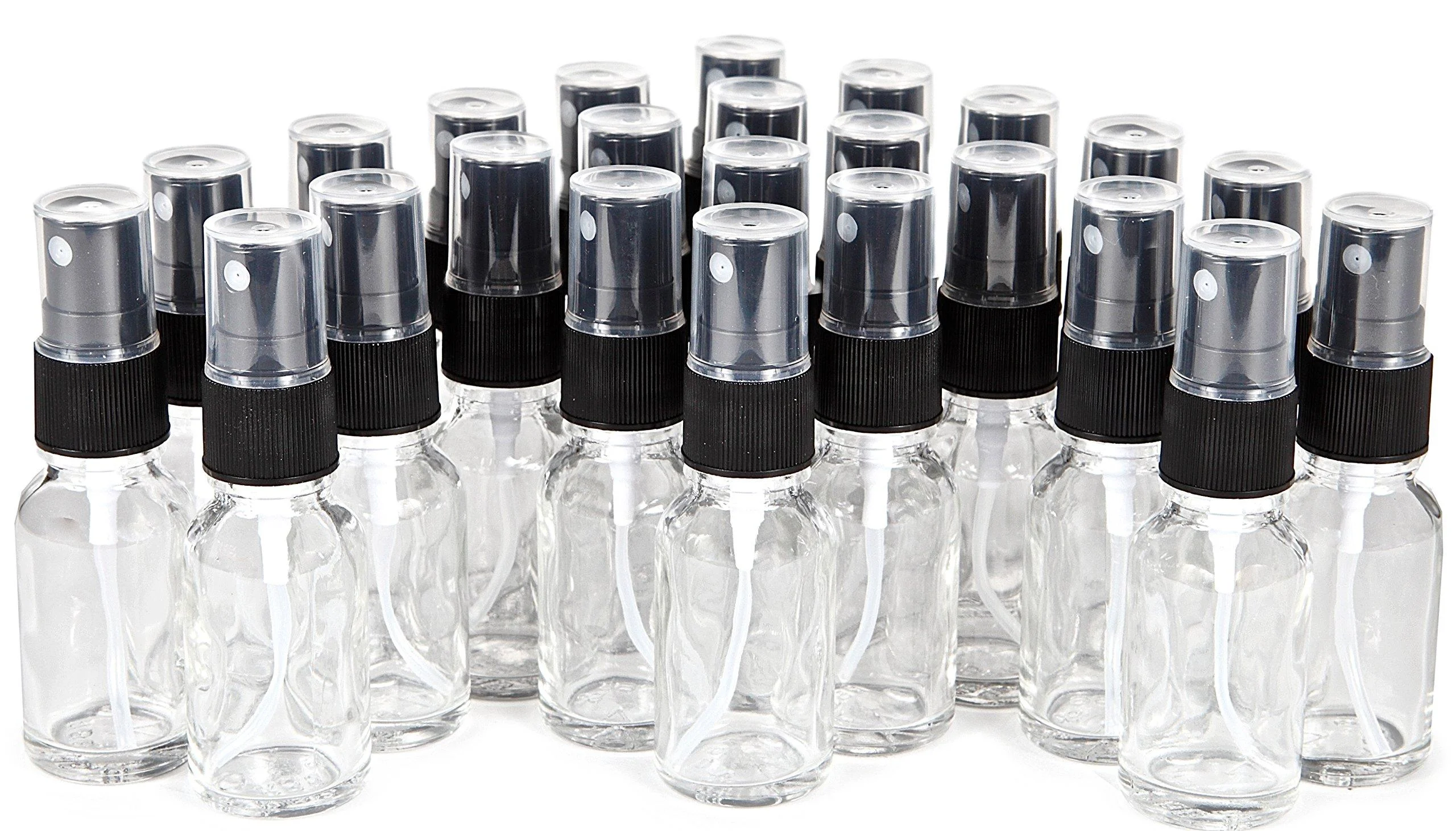 Vivaplex 24 Clear 15 ml (1/2 oz) Glass Bottles with Black Fine Mist Sprayer's