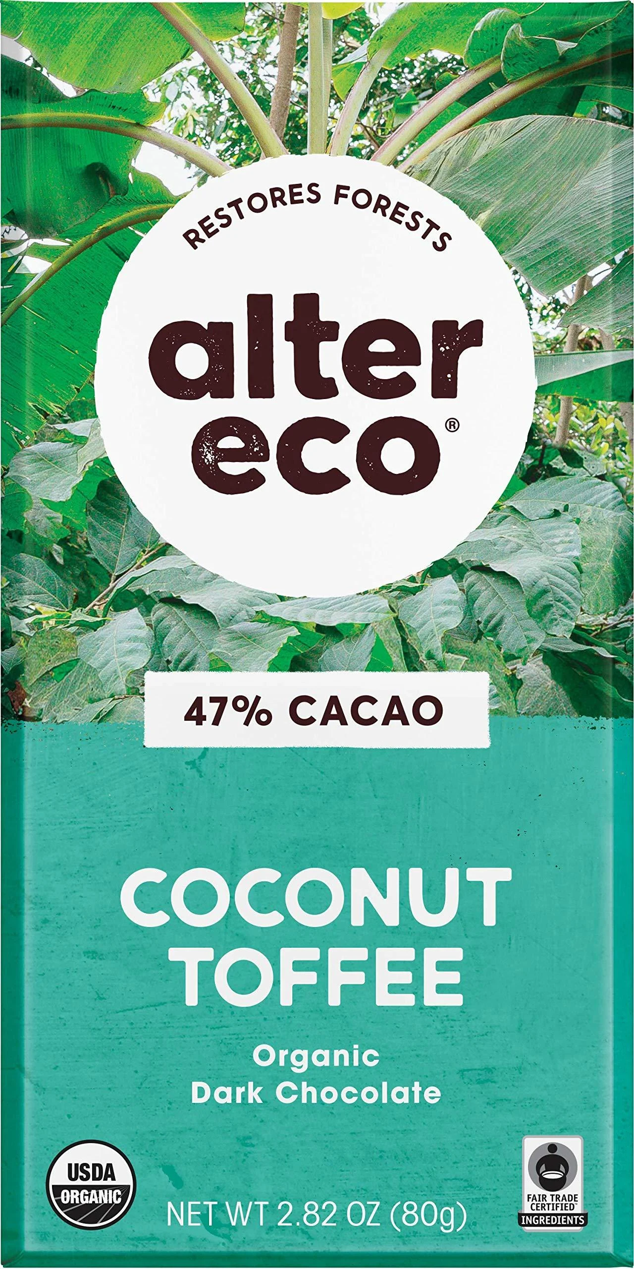 Alter Eco Organic Chocolate Bar Dark Salted Coconut Toffee 47% Cocoa 2.82 oz (80 g)
