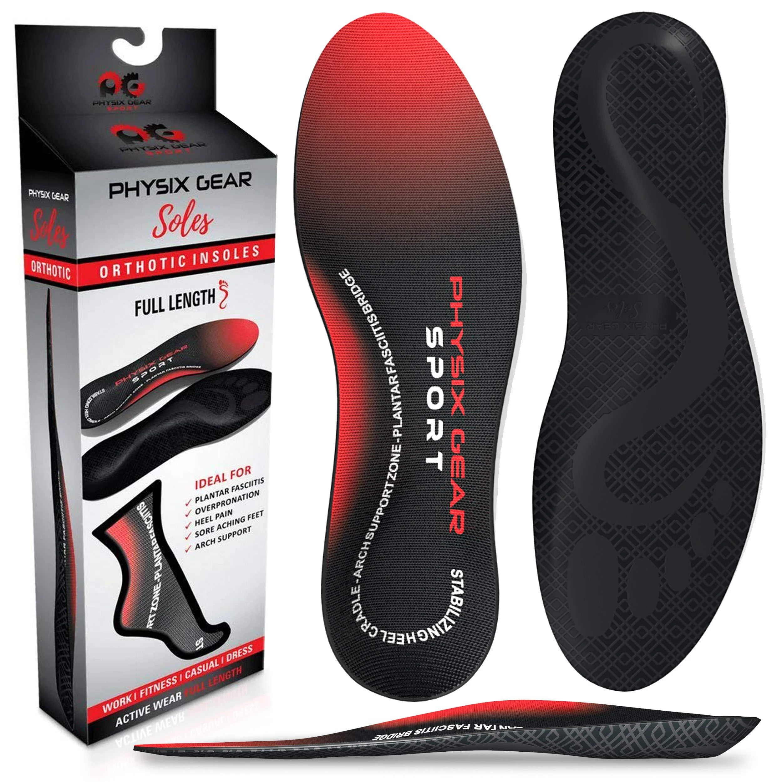 Arch Support Insoles Men & Women by Physix Gear Sport - Orthotic Inserts for Plantar Fasciitis Relief Flat Foot High Arches Shin Splints Heel Spurs Sore Feet Overpronation (1 Pair Medium) M - US Mens 7 - 9 1/2 | W...