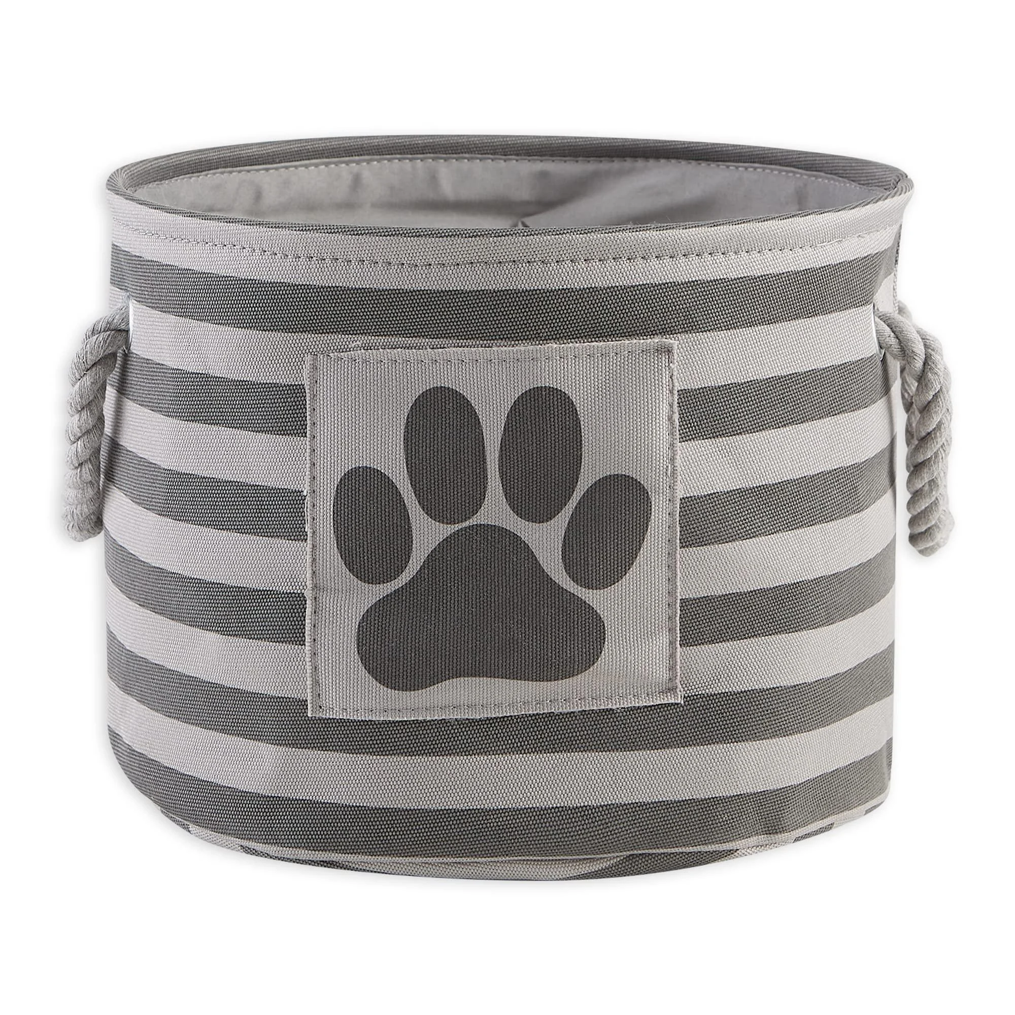Bone Dry Pet Storage Collection Striped Paw Patch Bin, Small Round, Gray Small Round Gray
