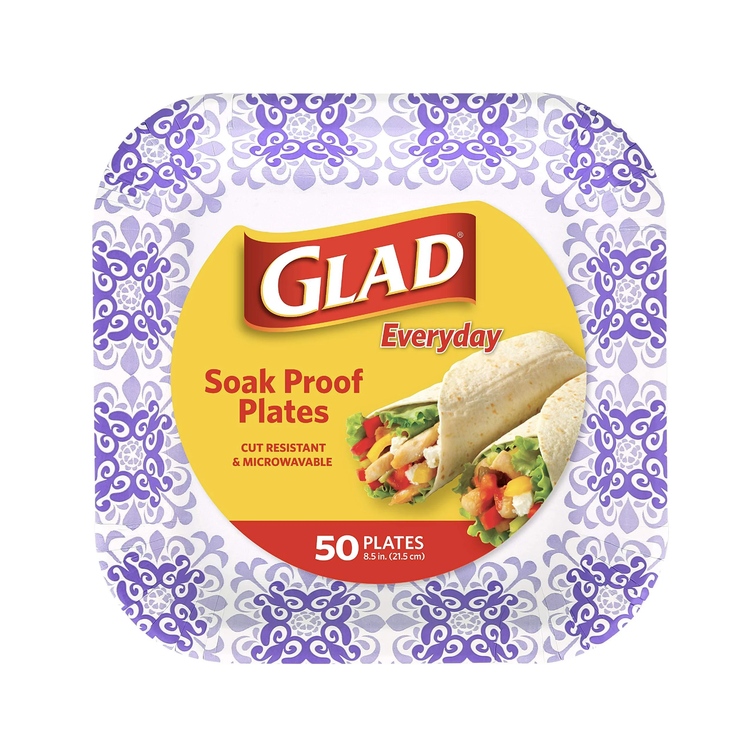 Glad Square Disposable Paper Plates for All Occasions | Soak Proof, Cut Proof, Microwaveable Heavy Duty Disposable Plates | 8.5" Diameter, 50 Count Bulk Paper Plates 8.5 Inch Plates - 50 Count