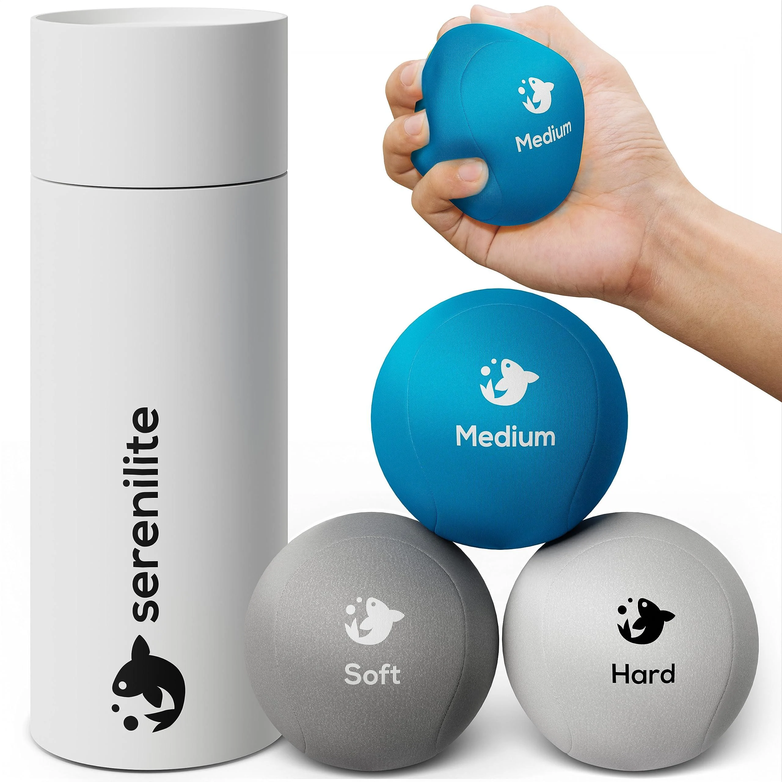 Serenilite Hand Trainer Therapy Stress Balls - single -colored squishy grip strengthening sensor balls for adults - Exercise & stress relief cloud Sea Breeze Titanium Set
