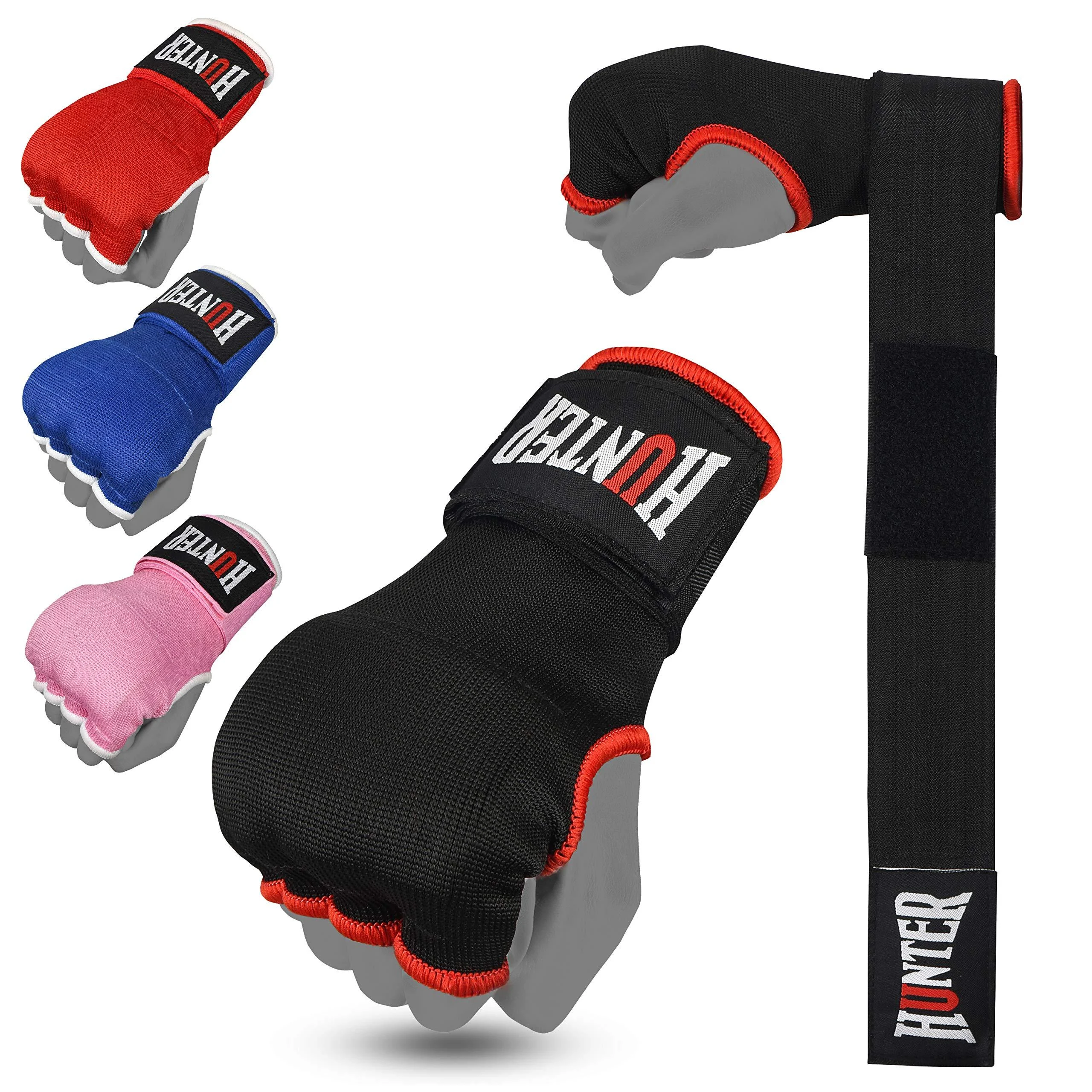HUNTER Gel Padded Inner Gloves with Hand Wraps for Boxing (Comes in Pair) Black S/M