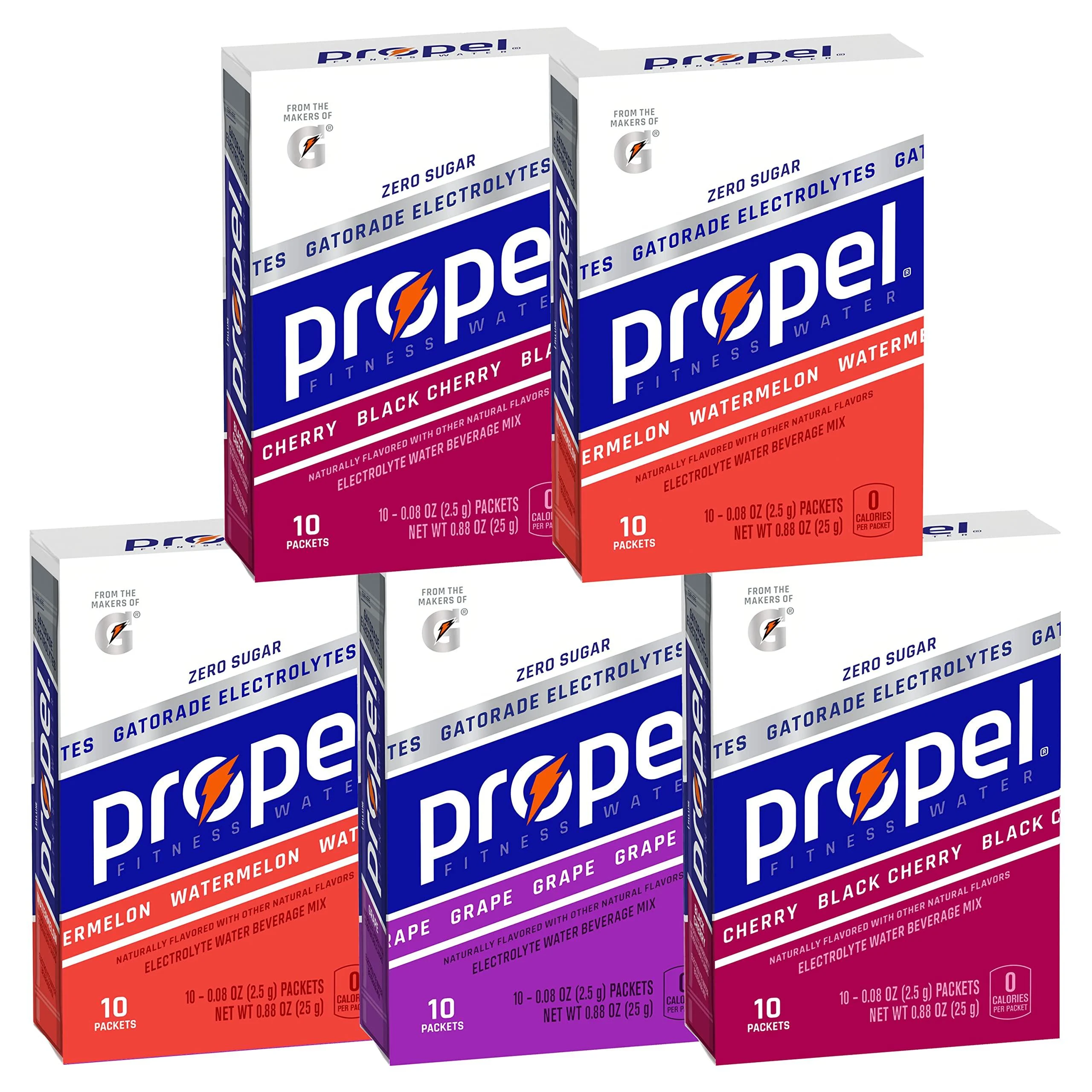Propel Powder Packets 3 Flavor Variety Pack Electrolytes Vitamins and No Sugar Packaging May Vary 10 Count (Pack of 5) 3-Flavor Variety Pack 10 Count (Pack of 5)
