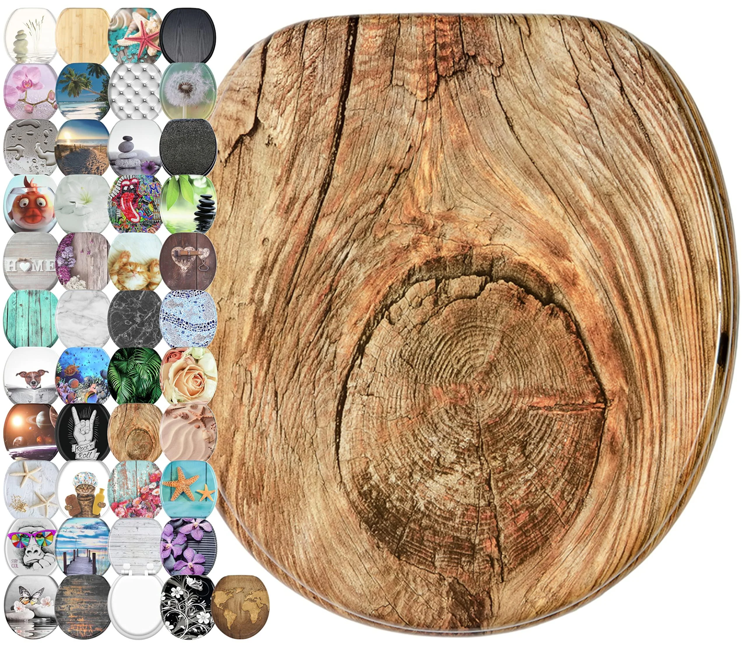 Sanilo ROUND, Silent Slow Close, Molded Wood, Adjustable Toilet Seat, Rustic