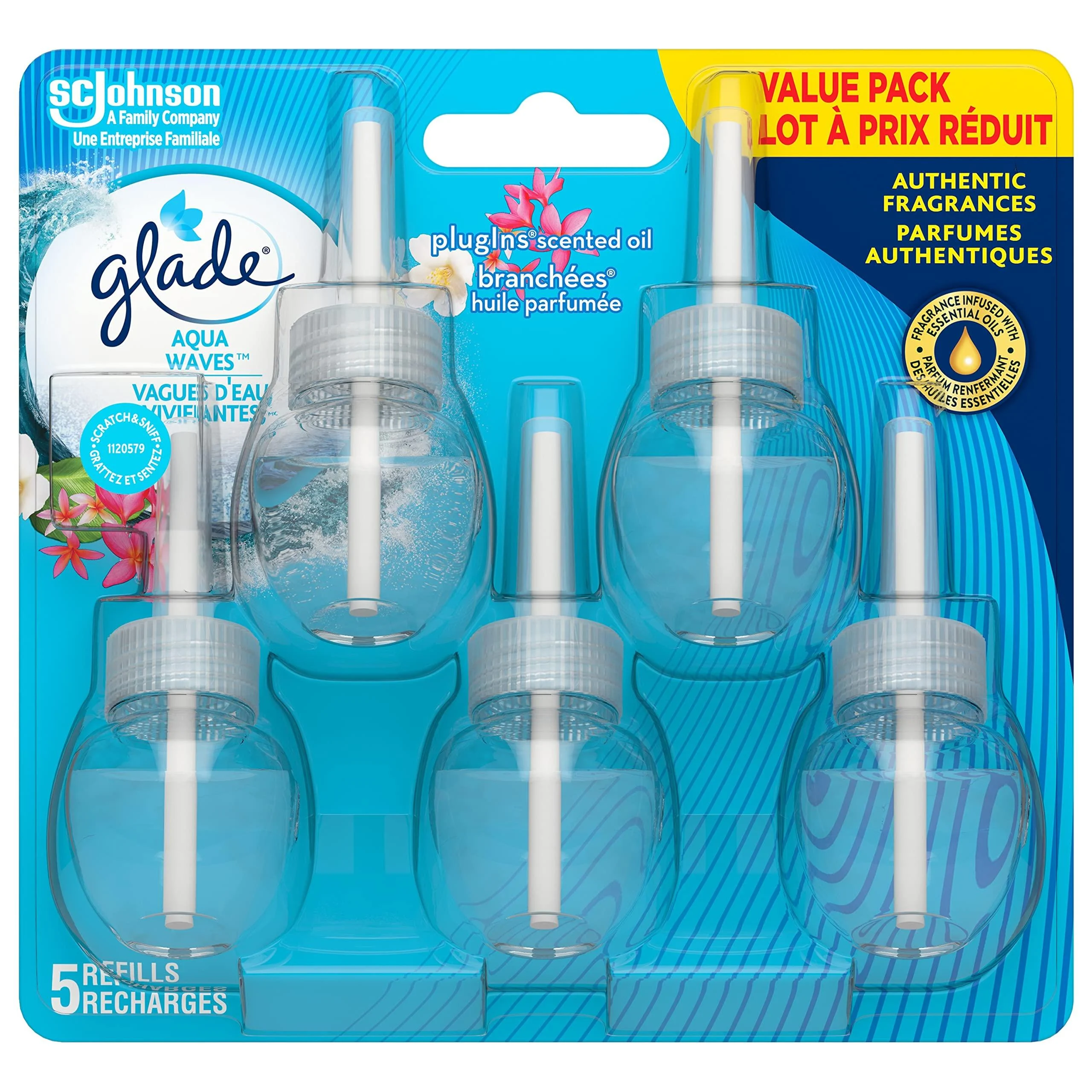 Glade PlugInsScented Oil Refill Aqua Waves Essential Oil Infused Wall Plug In 5 Count (Packaging May Vary)