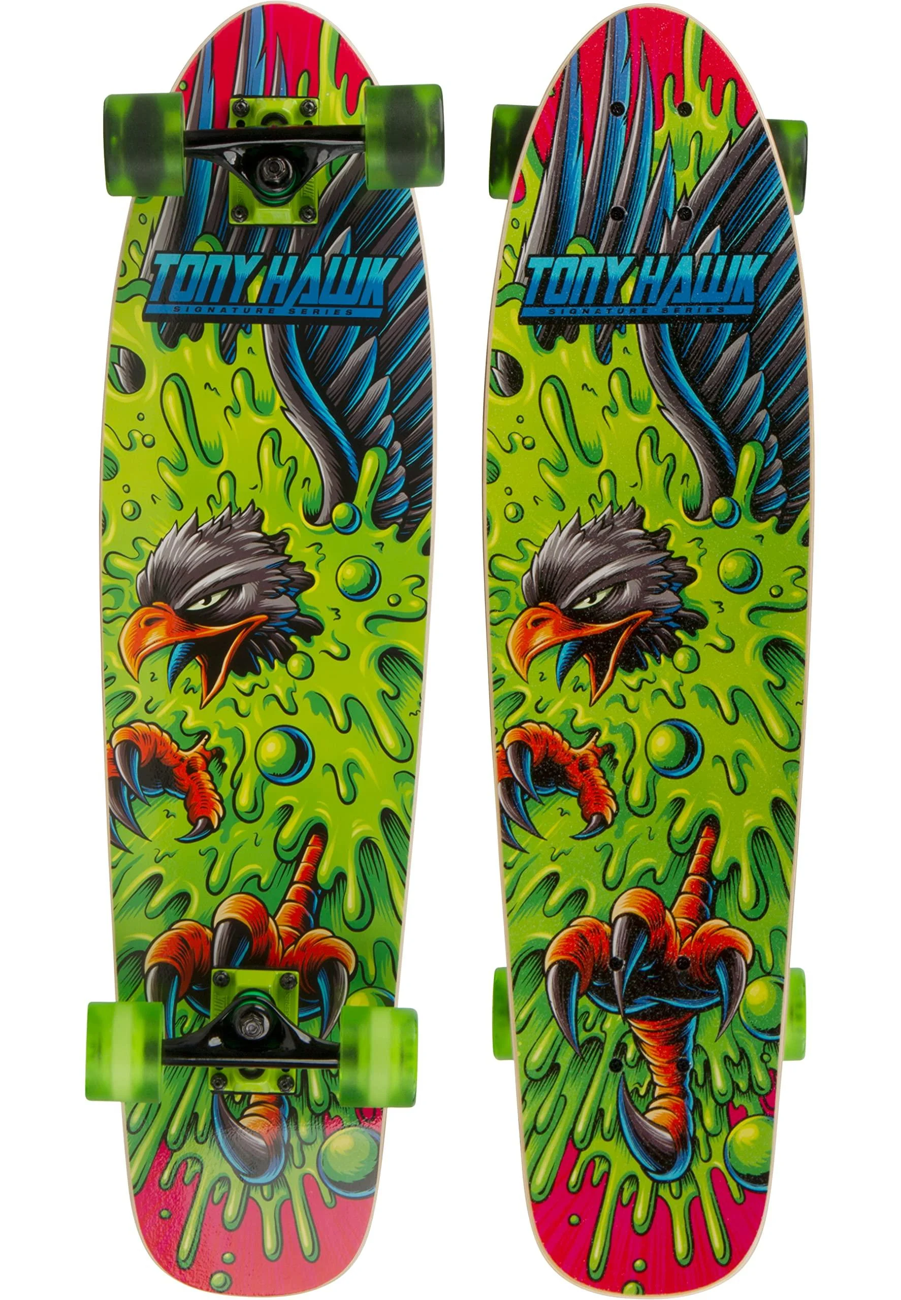 Tony Hawk 31" Complete Cruiser Skateboard, 9-Ply Maple Deck Skateboard for Cruising, Carving, Tricks and Downhill Slime Hawk