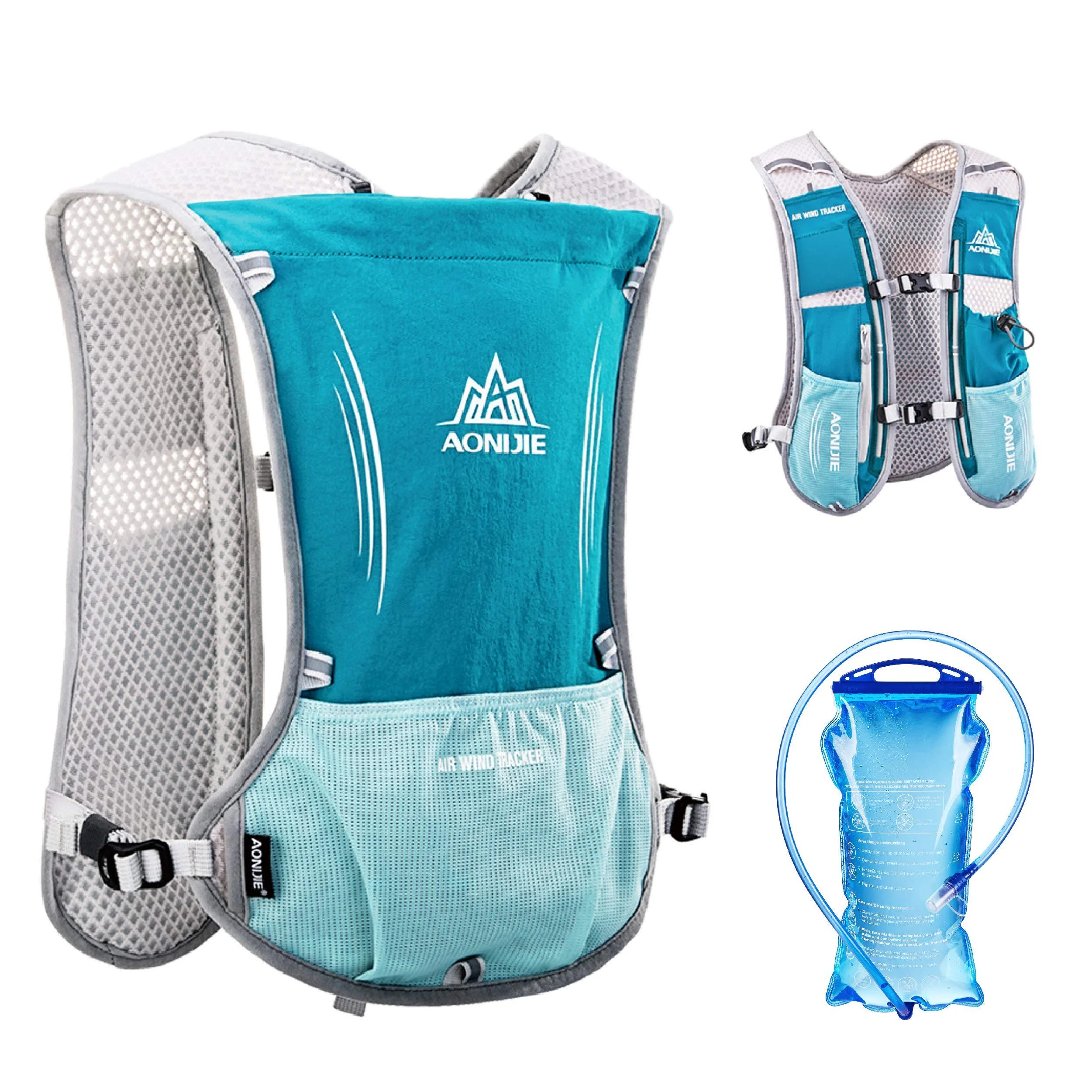 TRIWONDER Hydration Pack Water Backpack 5.5L Outdoors Trail Marathon Running Race Cycling Hiking Hydration Vest 02 Light Blue 5L - with 1.5L Water Bladder