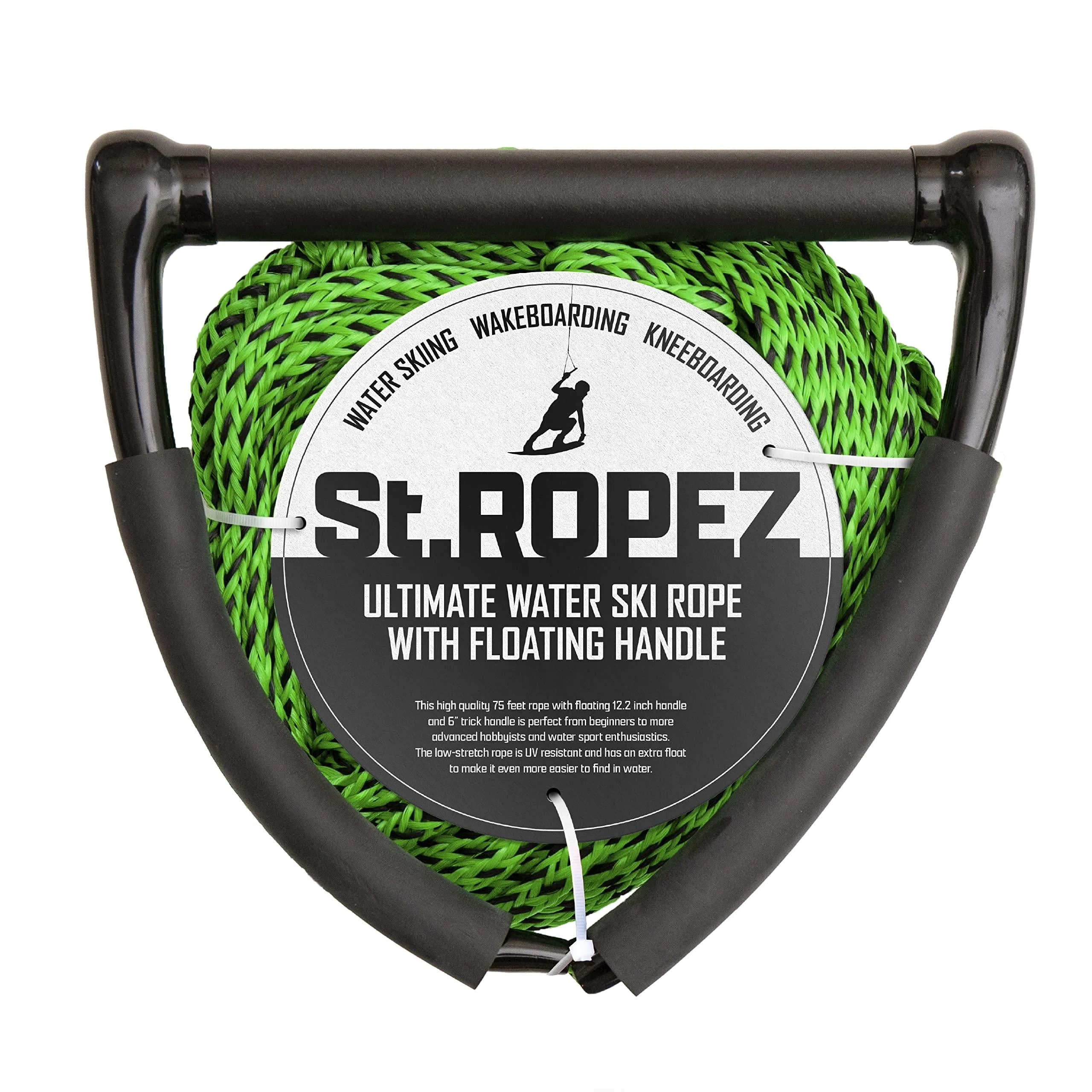 75' Water Ski Rope with Floating Handle - Sectioned - Get a Thrill Out of Water Sports 75ft Green