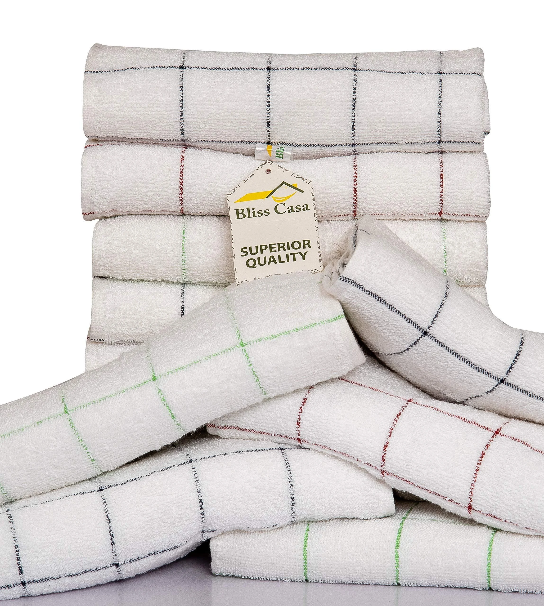 Bliss Casa Luxury Washcloth (12x12 Inch 12 Pack) 500 GSM Highly Absorbent Multipurpose Bathroom Face Towel Set Multi Check