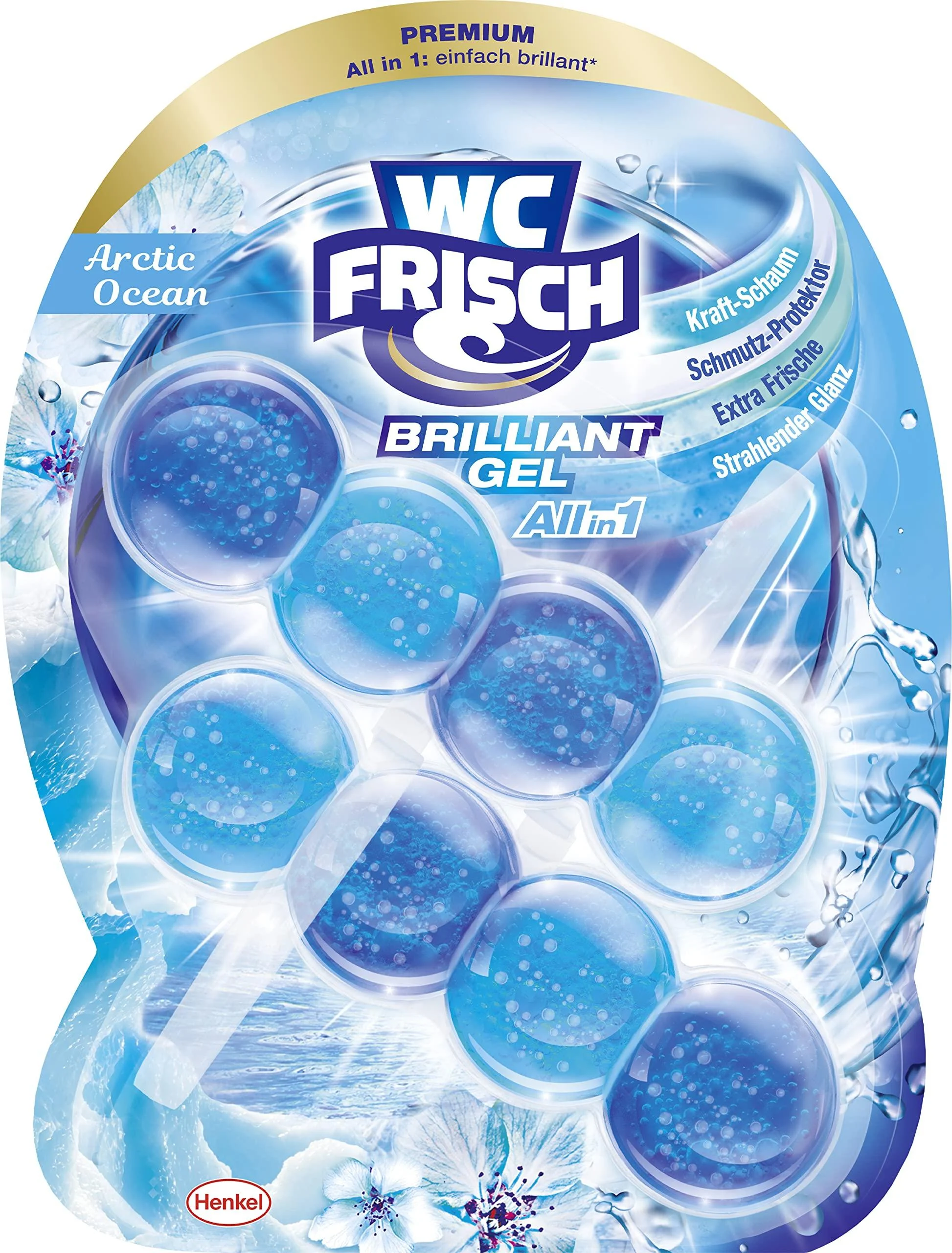 WC FRISCH Brilliant Gel Arctic Ocean toilet cleaner & fragrance rinse (2x 42 g) all-in-1 formula with powerful foam dirt protector extra freshness and brilliant shine 1 piece (1 pack) 1 piece (1 pack)