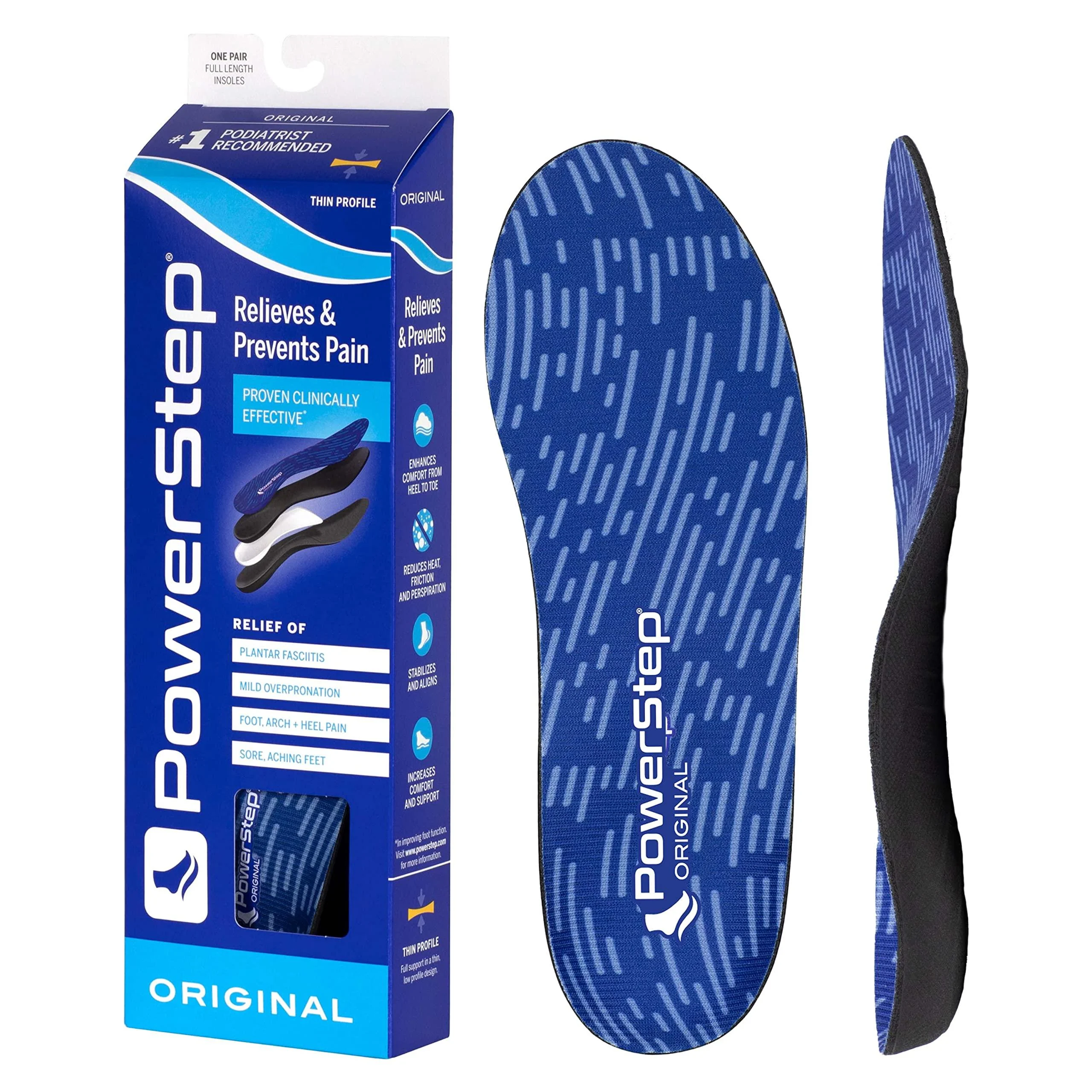 PowerStep Original Insoles - Arch Pain Relief Orthotics for Tight Shoes - Support for Plantar Fasciitis Pain Relief, Mild Pronation, Foot, Arch and Heel Pain - Insoles for Men & Women Men's 7-7.5 / Women's 9-9.5