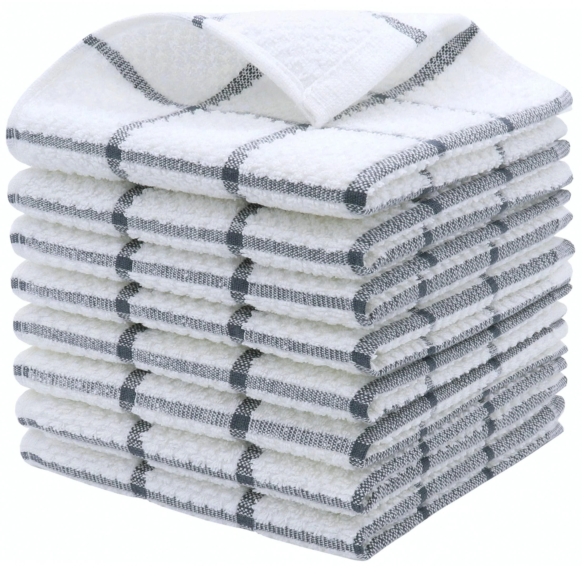 Cotton Grid Dish Cloths, Terry Cleaning Rags, 12 x 12 Inches, Light and Soft, Quick Drying Dish Rags, 8pc/Set (Grey) - PPAXL