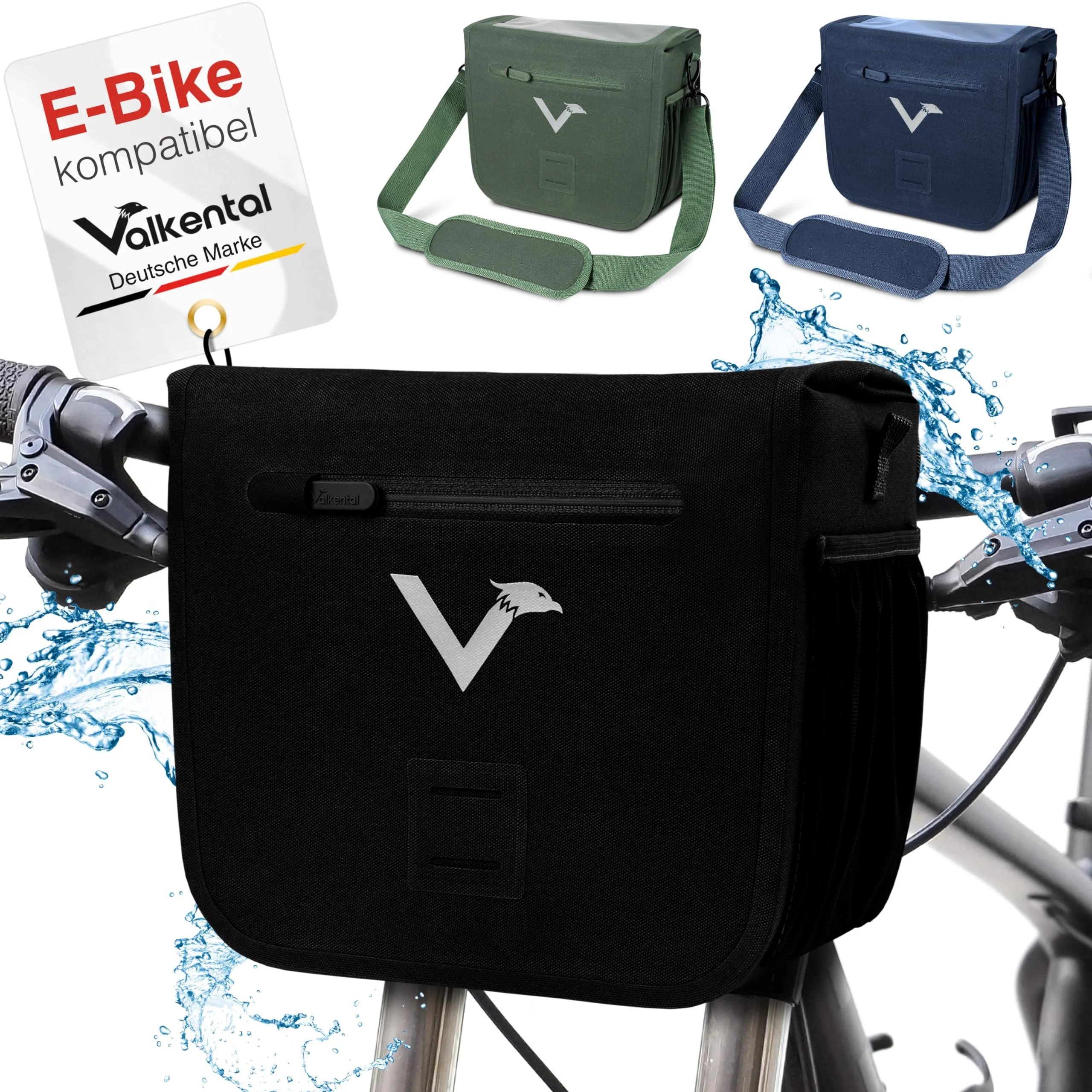 Valken Valley - High quality & sustainable handlebar bag with 7l volume |Waterproof bike pocket handlebar with magnetic closure |Mobile phone compartment black