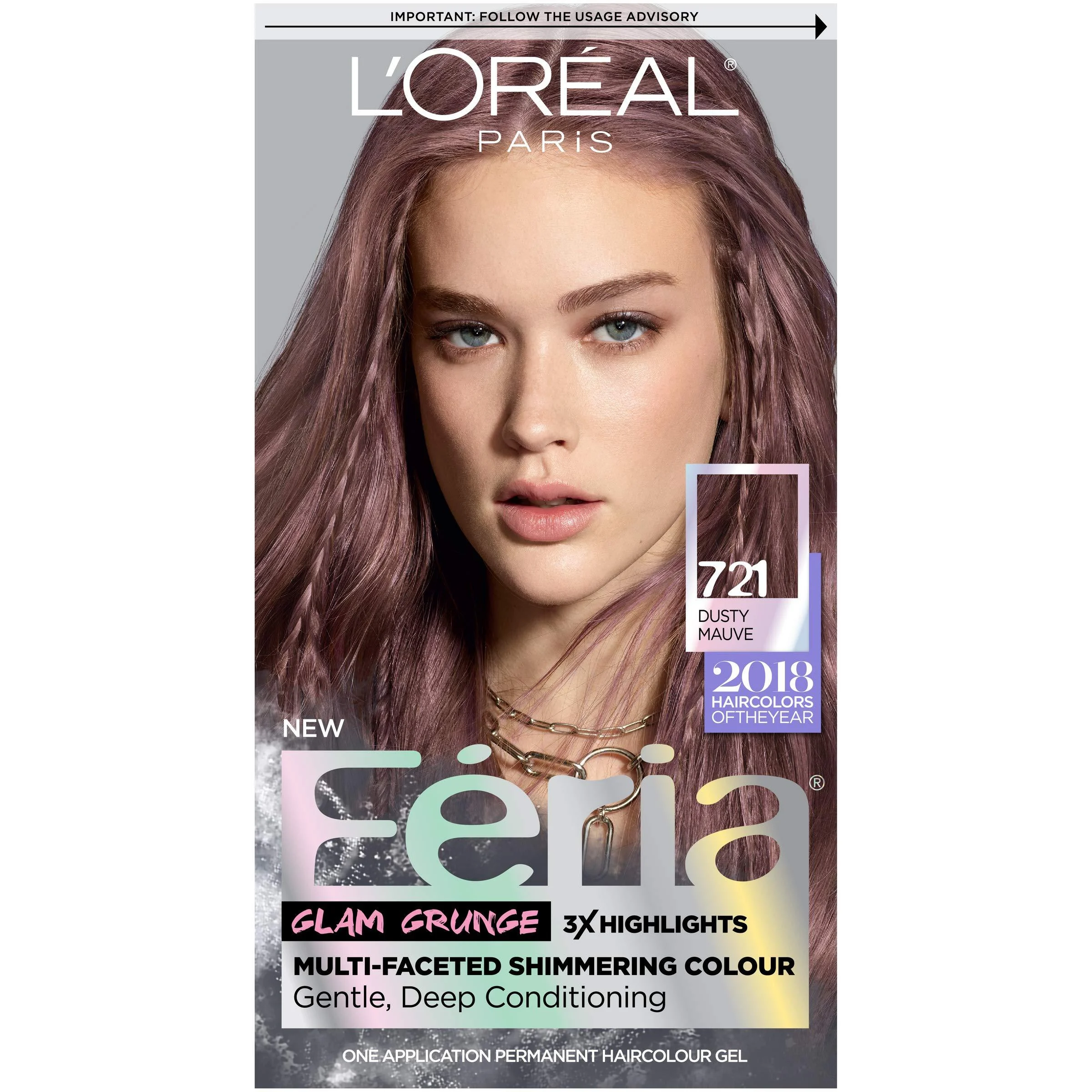 L'Oreal Paris Feria Multi-Faceted Shimmering Permanent Hair Color 721 Dusty Mauve 1 Count (Pack of 1) SILVER & PINKS 721 Dusty Mauve