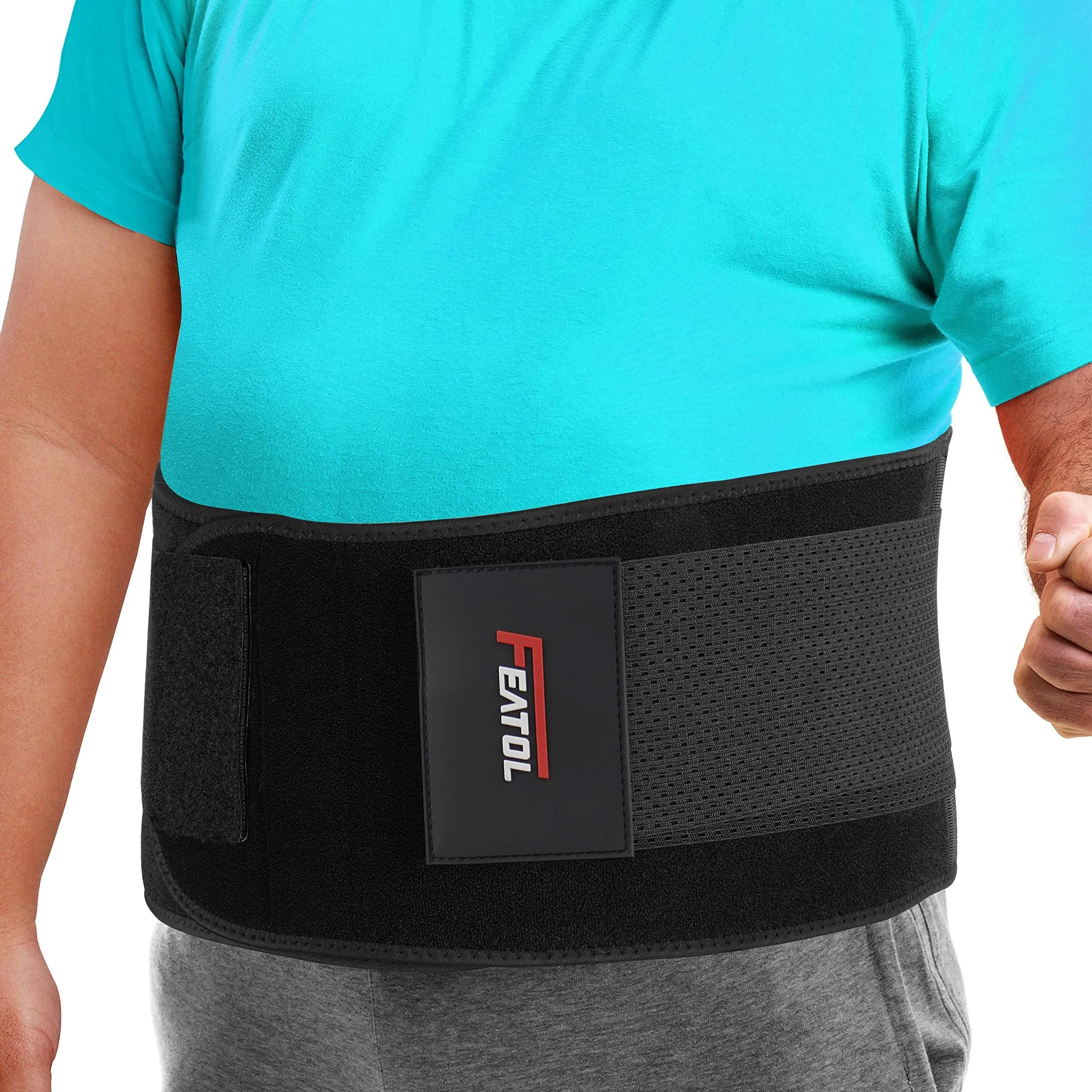 FEATOL Back Support Belt for Men & Women Lumbar Belt for Lower Back Pain Breathable Back Brace with Lumbar Pad for Scoliosis Herniated Disc Sciatica Heavy Lifting & Working(Waist Size:63"-68.9") 4XL(63"-68.9") Black