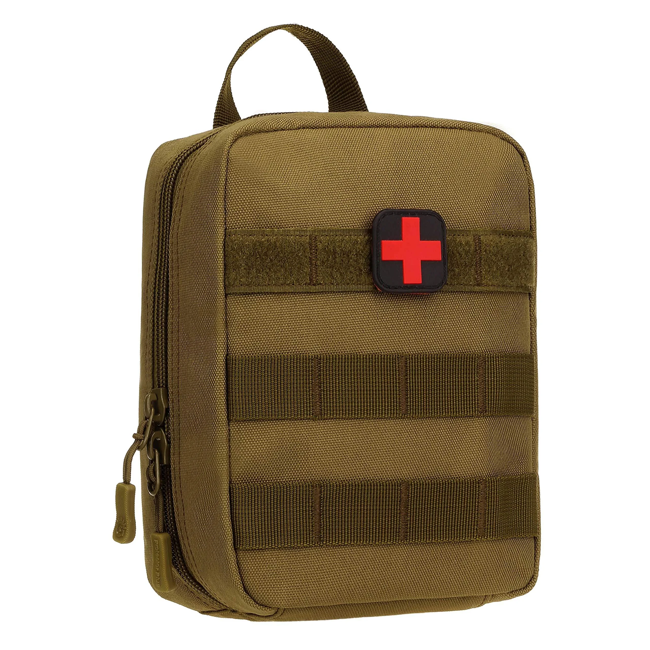 HuntVP Tactical empty first aid bag with red cross patch 1000d molle Pouch emergency bag militarily waterproof for camping outdoor brown