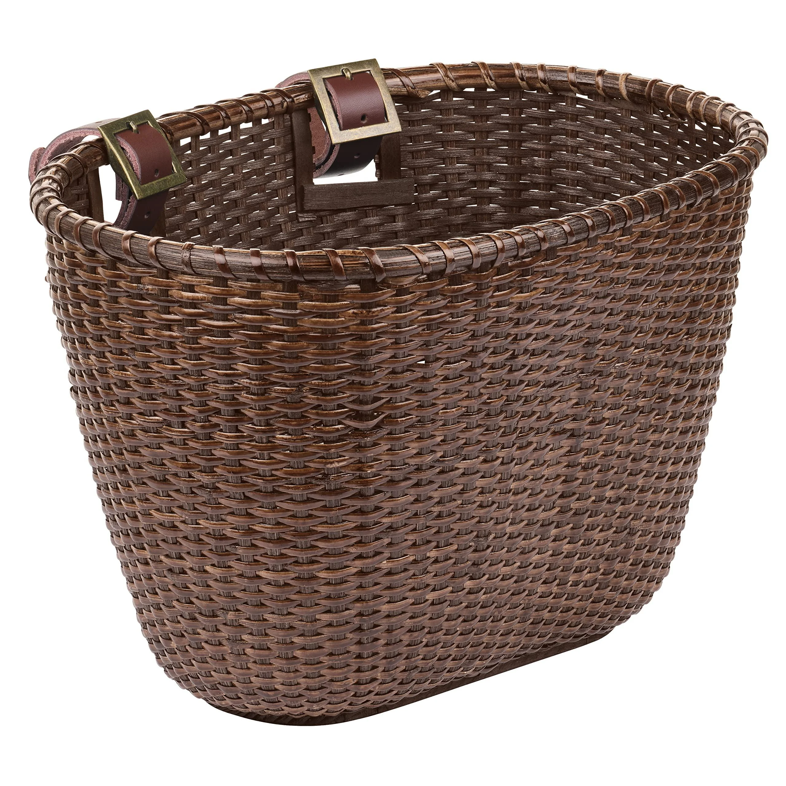 Retrospec Cane Woven Oval Dreamcatcher Basket with Authentic Leather Straps & Brass Buckles Dark Stain