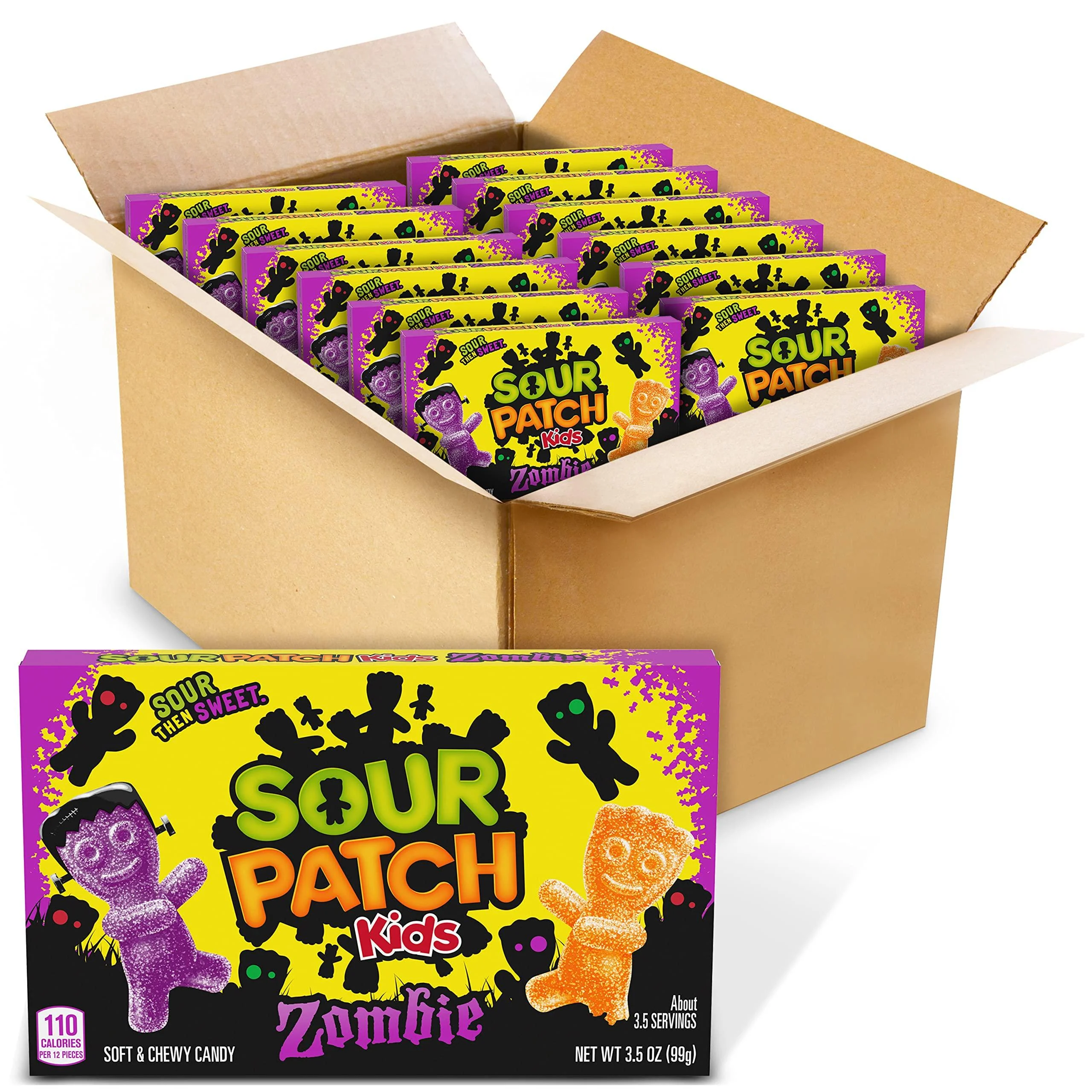 SOUR PATCH KIDS Zombie Orange & Purple Soft & Chewy Halloween Candy, 12 - 3.5 oz Trick or Treat Boxes