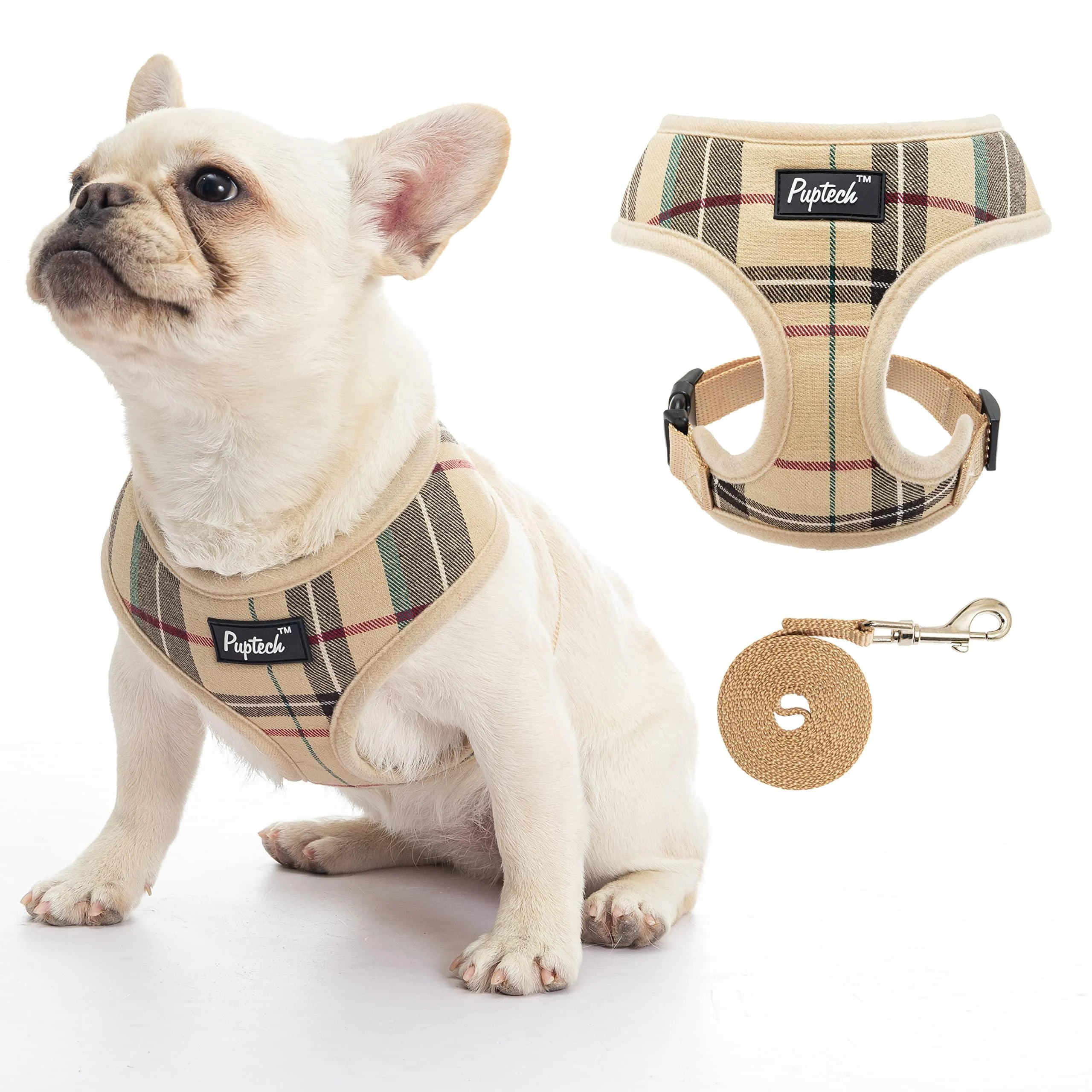 PUPTECK Soft Mesh Dog Harness Pet Puppy Cat Comfort Padded Vest No Pull Harnesses Small Beige