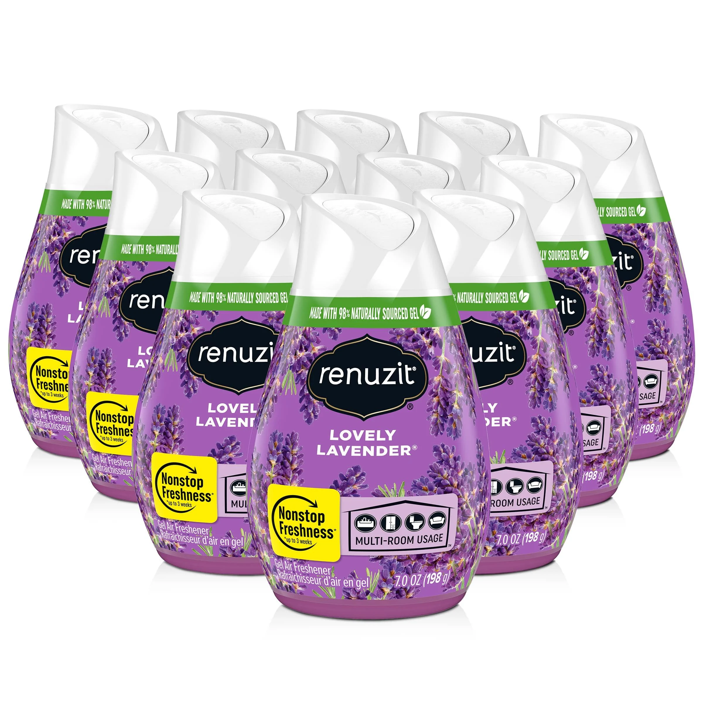 Renuzit Gel Solid Air Freshener, Lovely Lavender Scent, Nonstop Freshness, 12 Count Lavender 12 Count (Pack of 1)