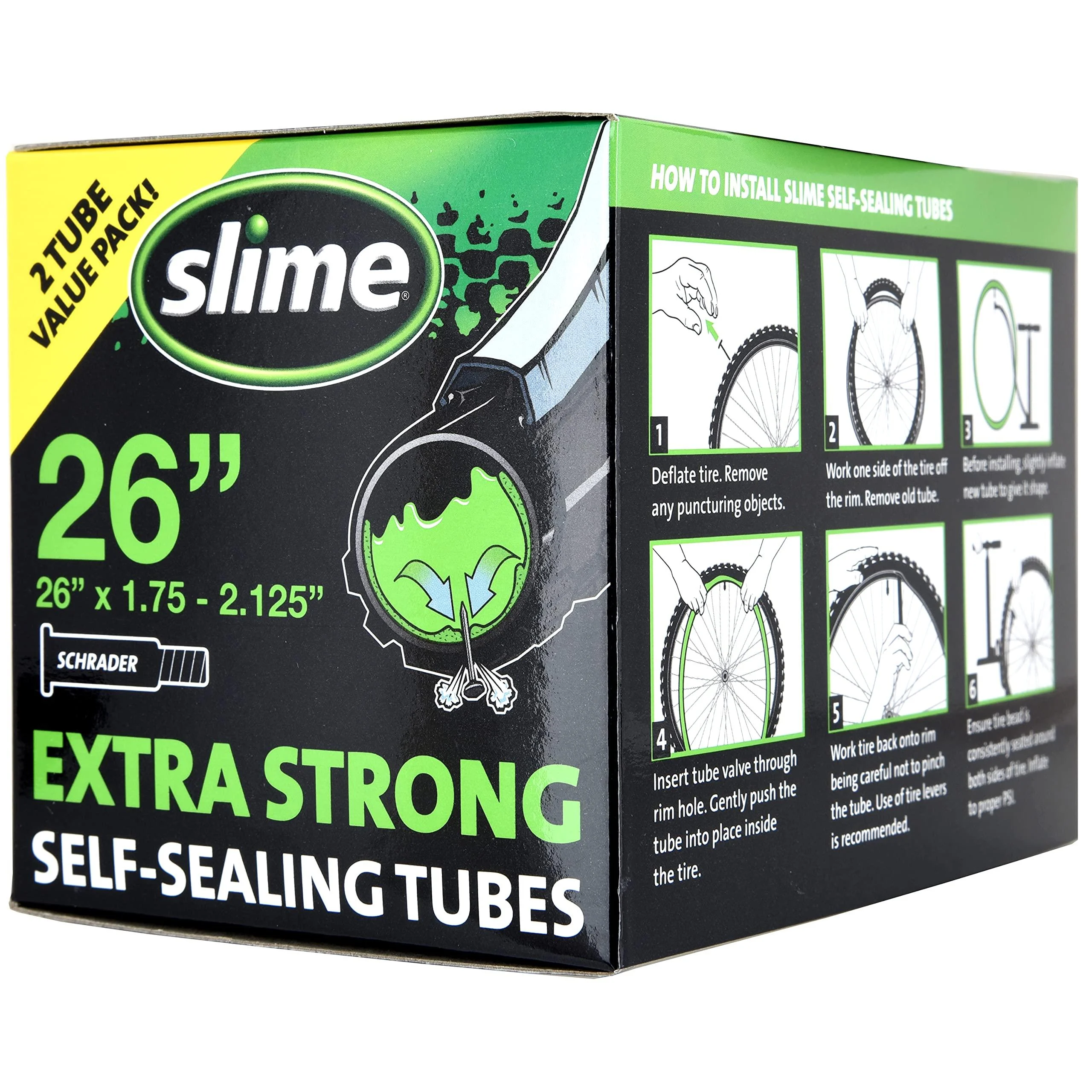 Slime Bike Inner Tube with Slime Puncture Sealant 26in Schrader 2pk