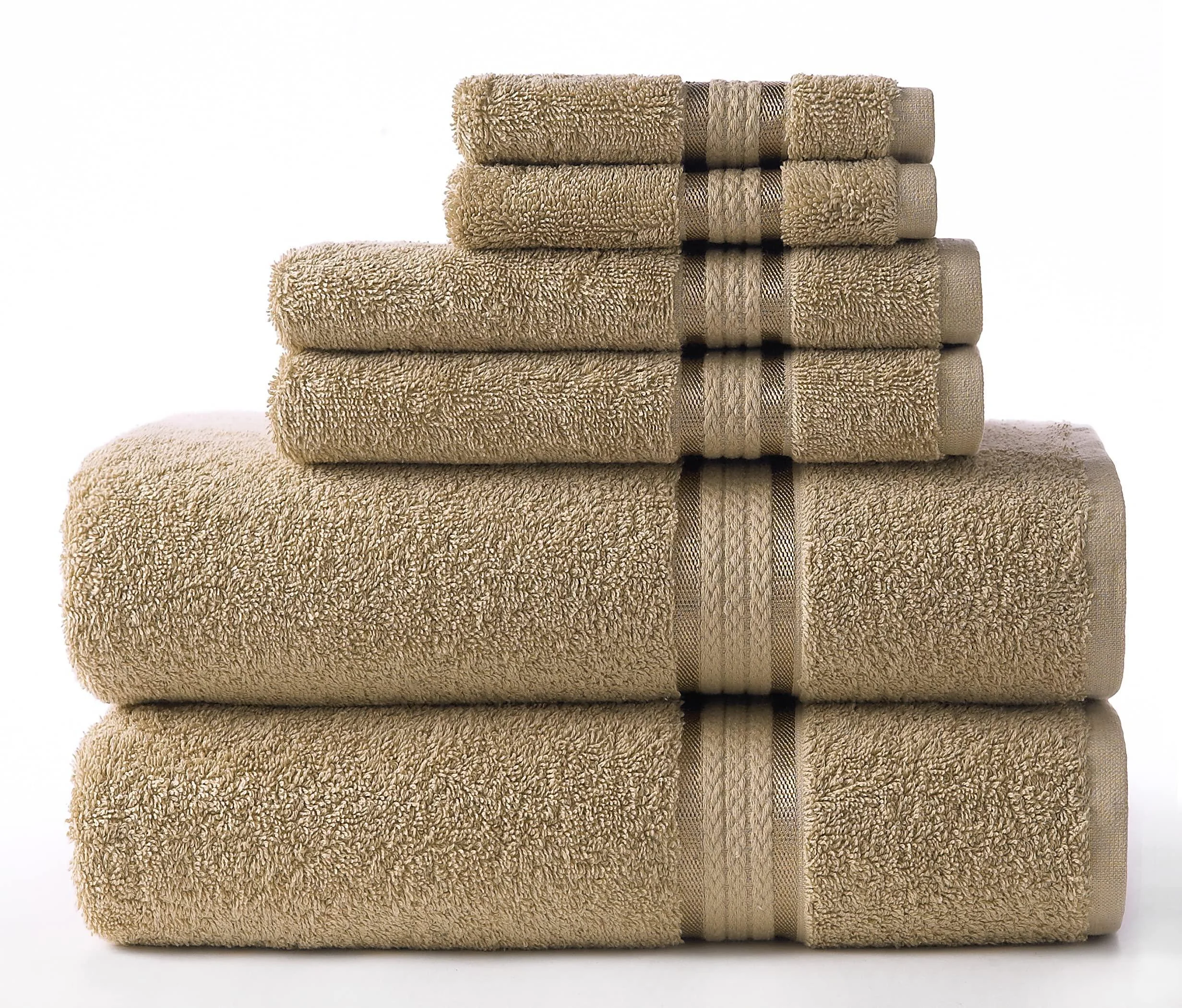 COTTON CRAFT Ultra Soft 6 Piece Towel Set Linen, Luxurious 100% Ringspun Cotton, Heavy Weight & Absorbent, Rayon Trim - 2 Oversized Large Bath Towels 30x54, 2 Hand Towels 16x28, 2 Wash Cloths 12x12