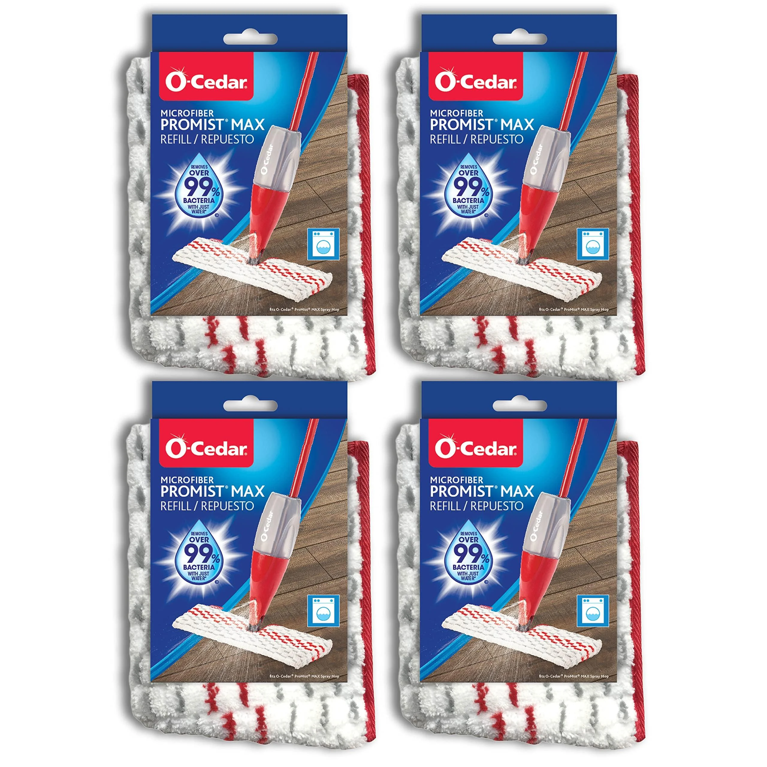 O-Cedar ProMist MAX Washable Refill, 4 Count (Pack of 1), Red and White