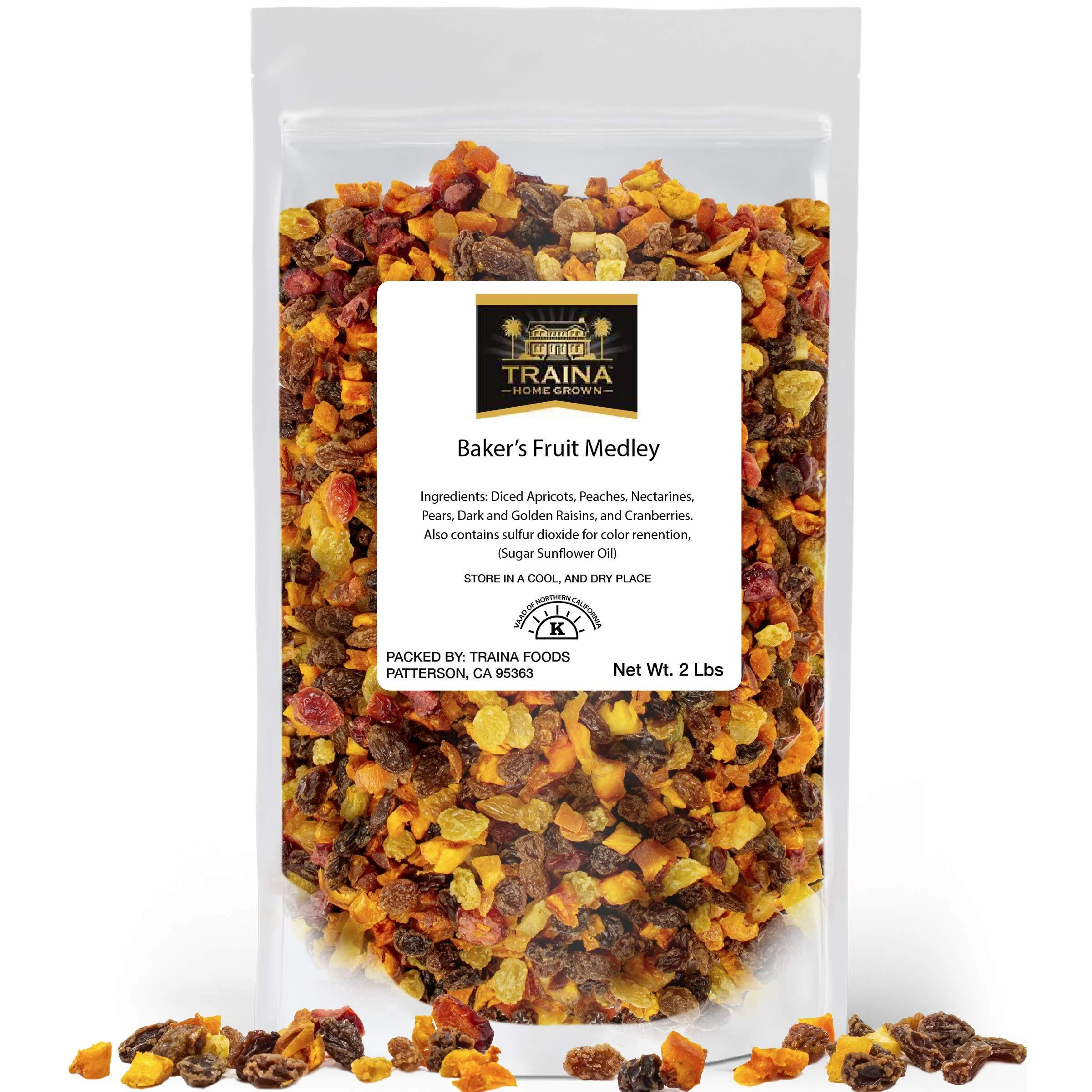 Traina Home Grown Sun Dried Bakers Fruit Medley - Diced Peaches Cranberries Apricots Pears Nectarines and Raisins - Non GMO Gluten Free Packed in Resealable Pouch (2 lbs) 2 Pound (Pack of 1)