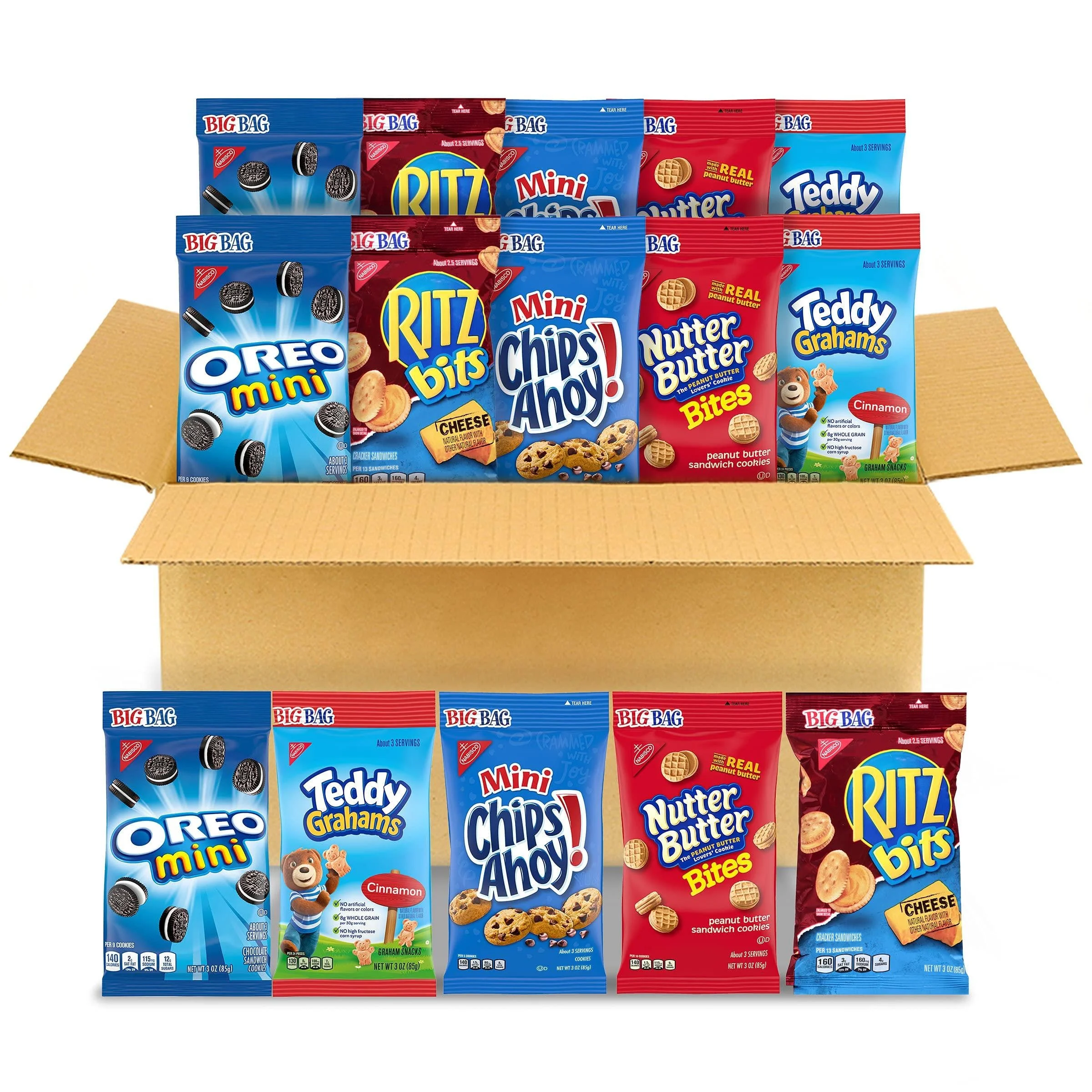 OREO & CHIPS AHOY Mini Cookies, Nutter Butter Bites, RITZ Bits Cheese Crackers & Teddy Grahams, Halloween Snacks, 15 Ct Big Bags - Nabisco Variety