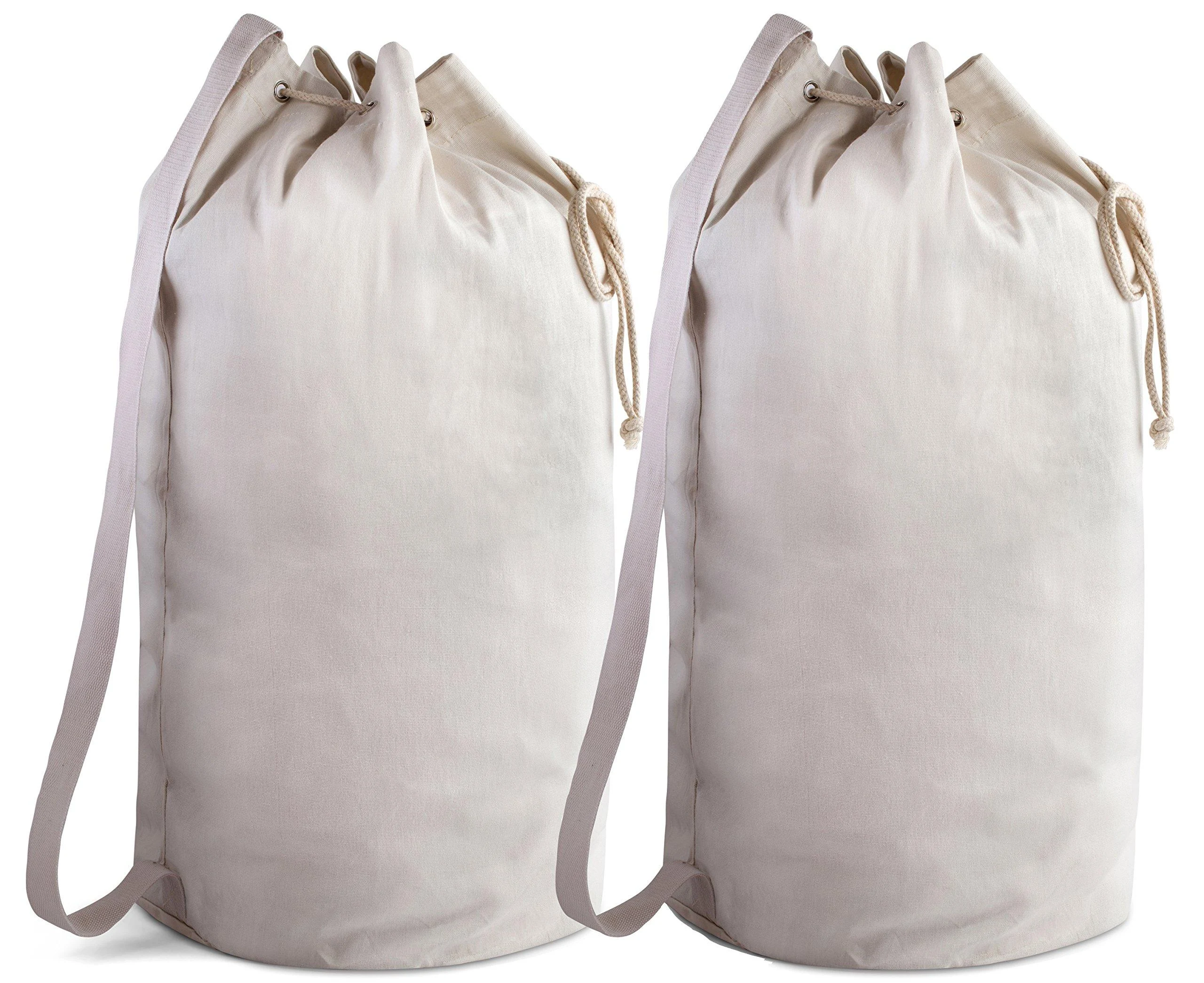 Canvas Duffel Bag - Drawstring, Leather Closure, Shoulder Strap. (2-PACK)