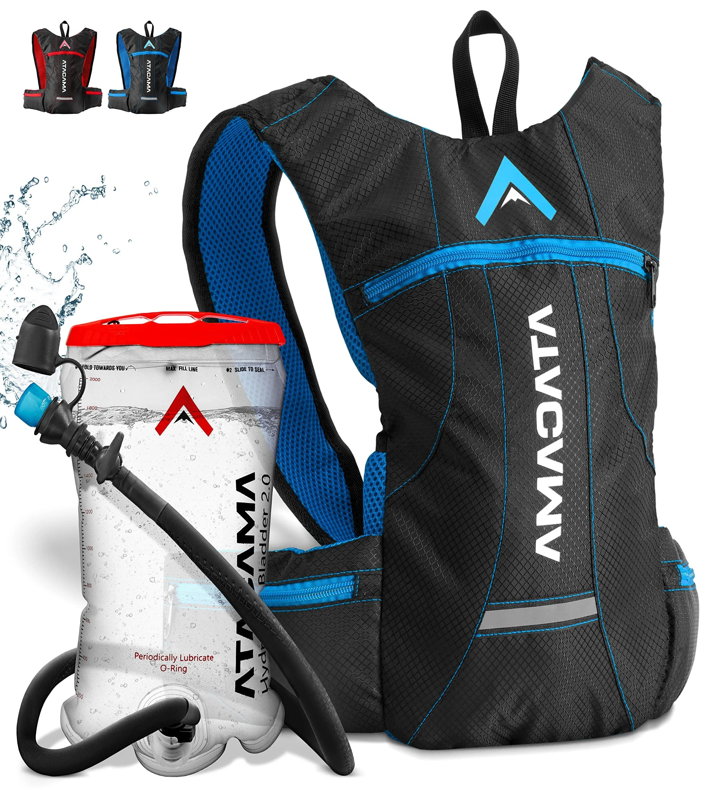 Atacama drinking bladder 2l individually or incl. Backpack in red and blue - waterproof drinking system reflective backpack very light optimal for trekking hiking or cycling blue including drinking bubble