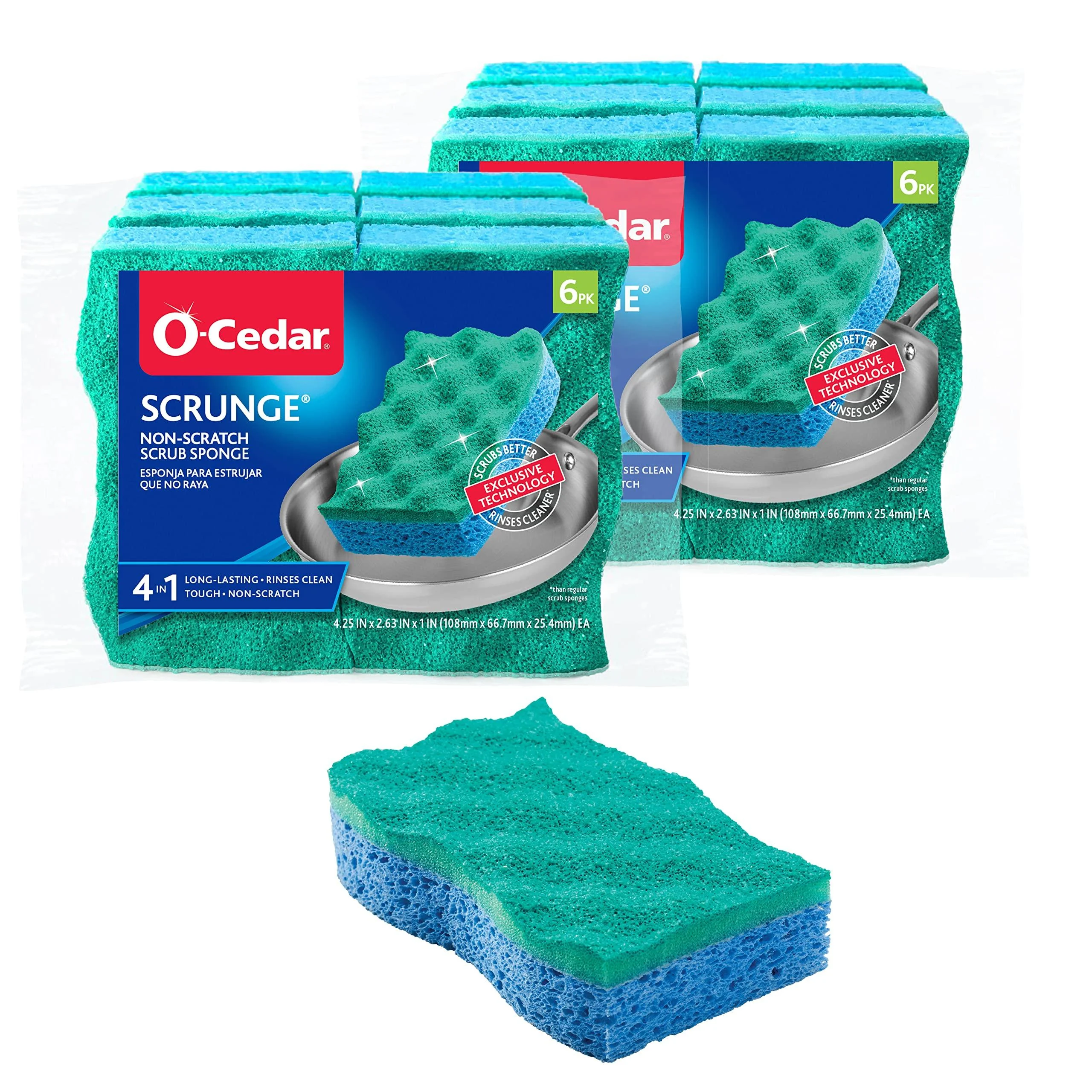 O-Cedar Multi-Use Scrunge Scrub Sponge 6 Count (Pack of 2)