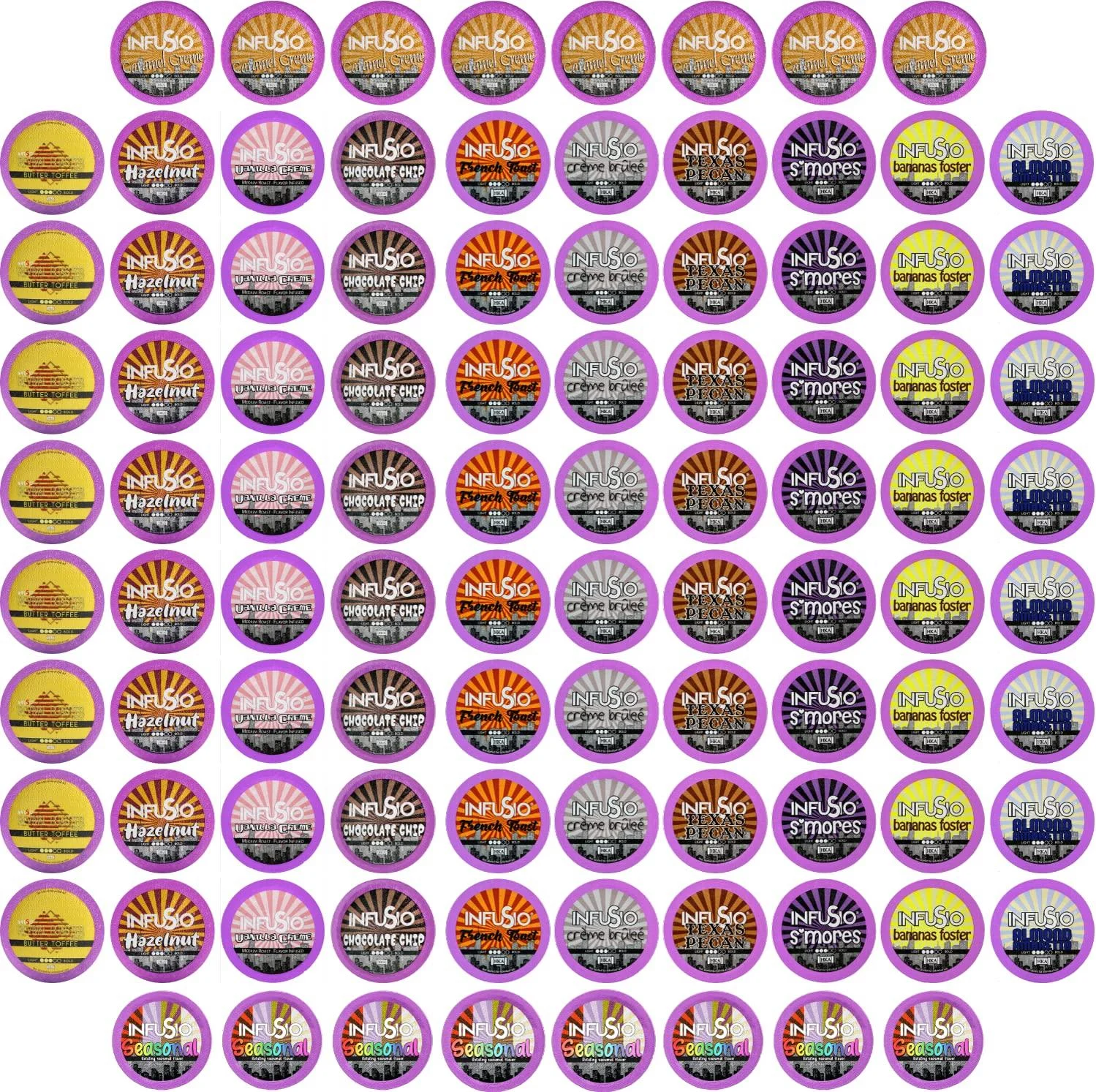 96 Count Flavored coffee Variety Pack (12 Flavored Blends) Single Serve Coffee Pods for Keurig K Cup Brewers - InfuSio Premium Roasted Coffee (Variety 96 Compatible with 2.0)