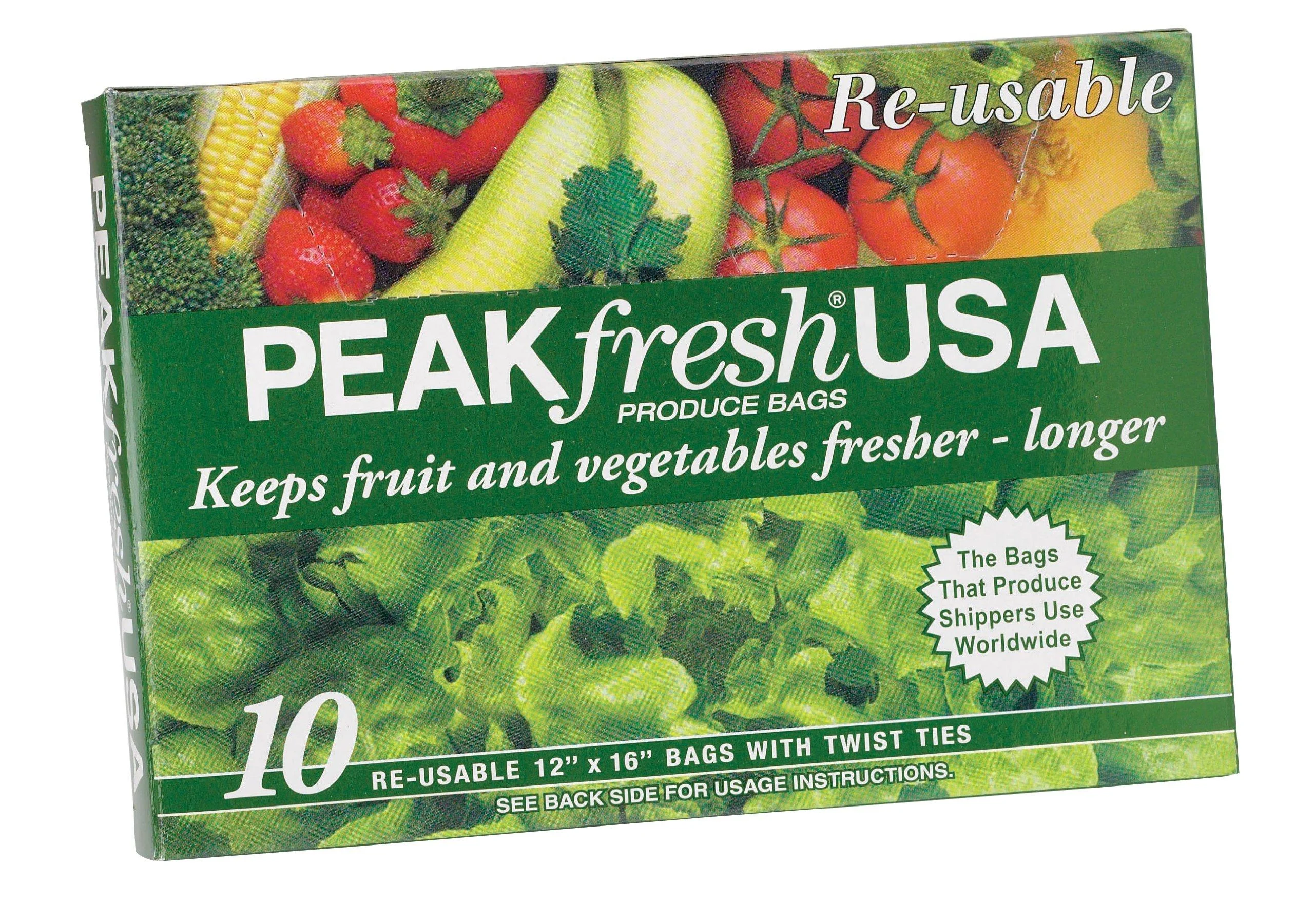 PEAKfresh USA Produce Bags with Twist Ties Reusable 10 Bags