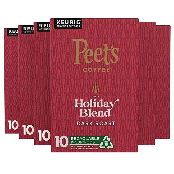 Peet’s Coffee Holiday Blend 2021 - Dark Roast Coffee - 60 K-Cup Pods for Keurig Brewers (6 Boxes of 10 K-Cup Pods)
