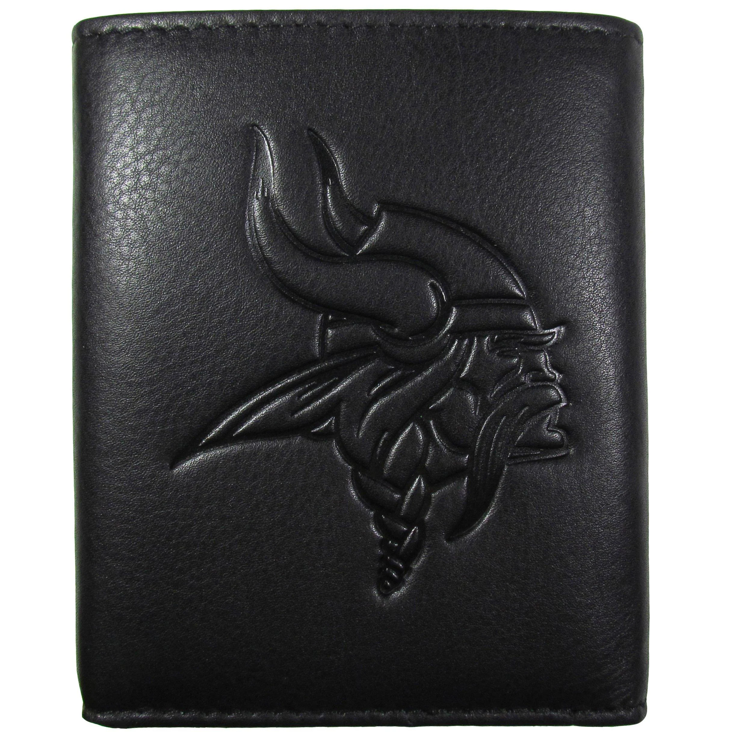 Siskiyou Sports Embossed Leather Tri-fold Wallet Minnesota Vikings Tri-fold Black