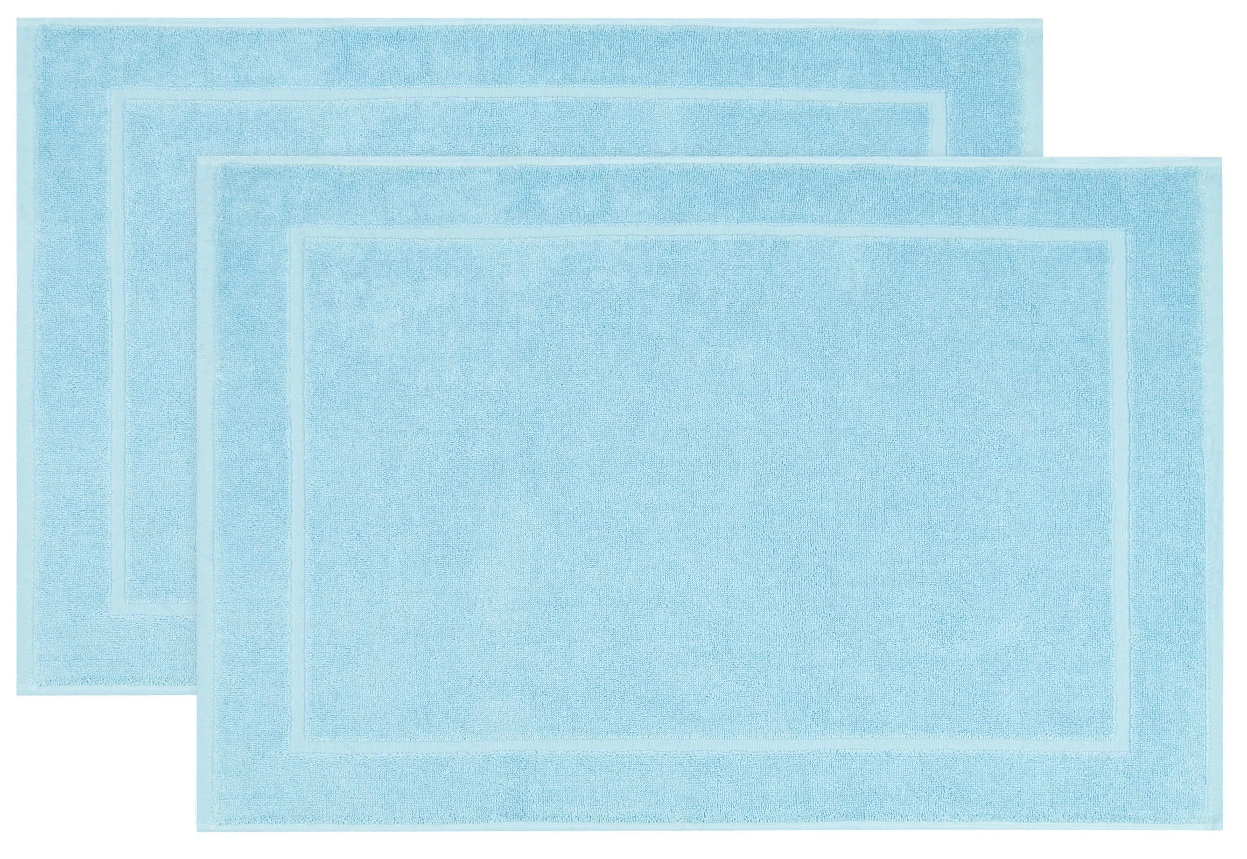 Zollner 2 Set Bath templates in 50x70 cm - suction -strong and soft swimmats in light blue - pleasant massage effect - washable up to 60 C - suitable for underfloor heating - cotton - hotel quality 2x bathrobes light blue