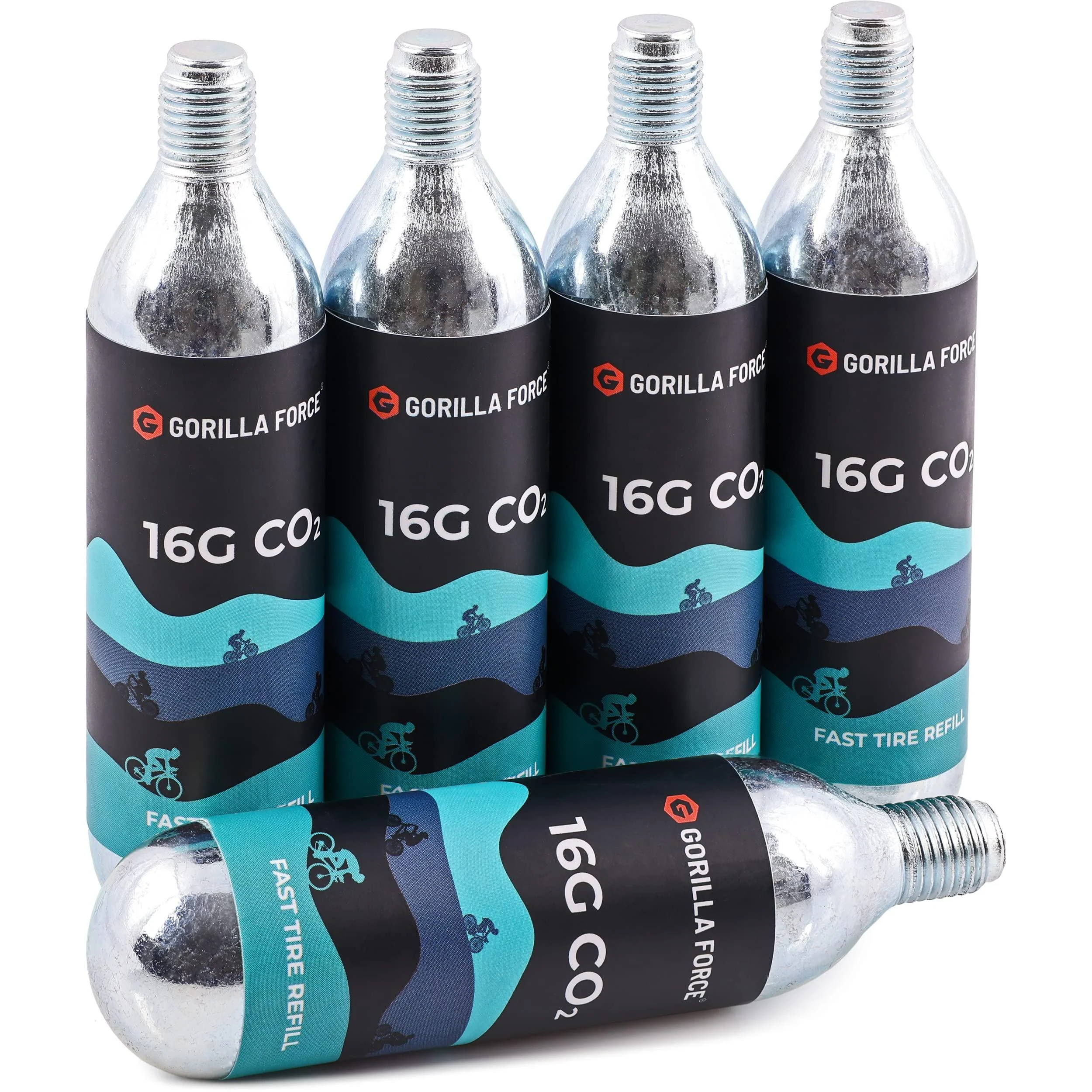 Gorilla Force, Value Pack 16g Threaded CO2 Cartridges, Fits All Bike Tire Inflators Box of 5