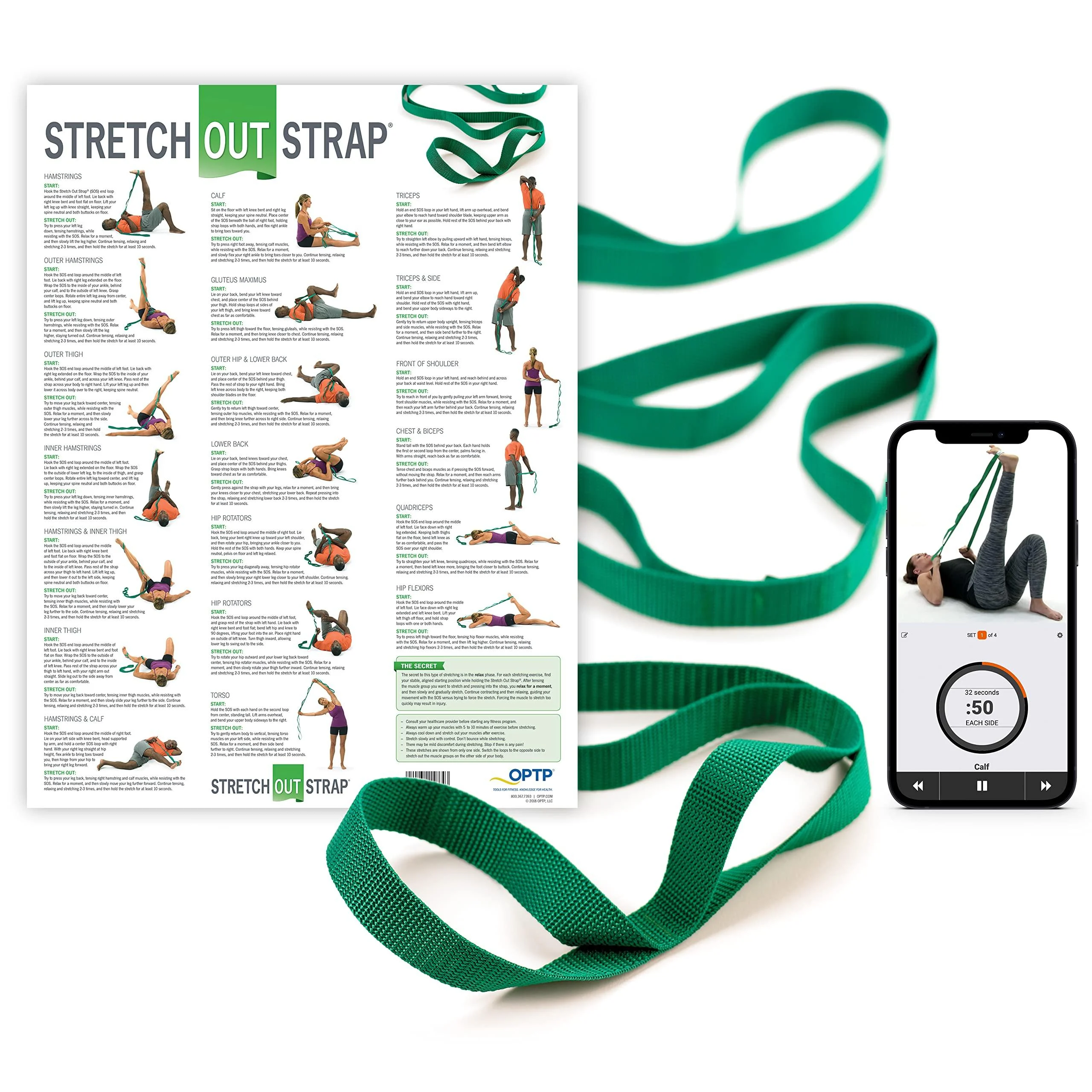 OPTP The Original Stretch Out Strap with Exercise Poster Made in The USA Stretching Strap and Yoga Strap for Stretching, Physical Therapy Exercise and Flexibility